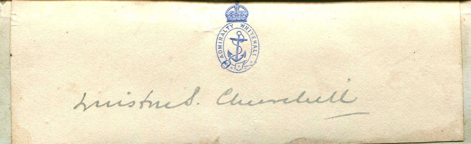 CHURCHILL WINSTON S.: (1874-1965): CHURCHILL WINSTON S.: (1874-1965) British Prime Minister 1940-45, 1951-55. Nobel Prize winner for Literature, 1953. A fine ink signature (´Winston S. Churchill`) on a slim oblong 12mo piece neatly re