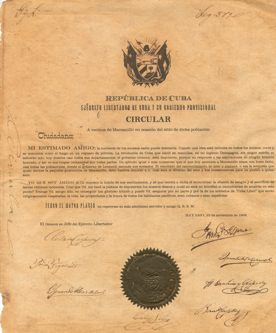 CESPEDES DEL CASTILLO CARLOS MANUEL - MANIFESTO: (1819-1874) (1 of 1)