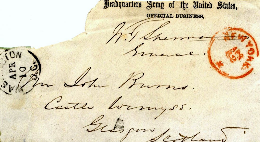 SHERMAN WILLIAM T.: (1820-1891) American General in the: SHERMAN WILLIAM T.: (1820-1891) American General in the Union Army during the American Civil War. Ink signature ('W. T. Sherman, General') at the head of an envelope panel addressed in his hand to Mr.