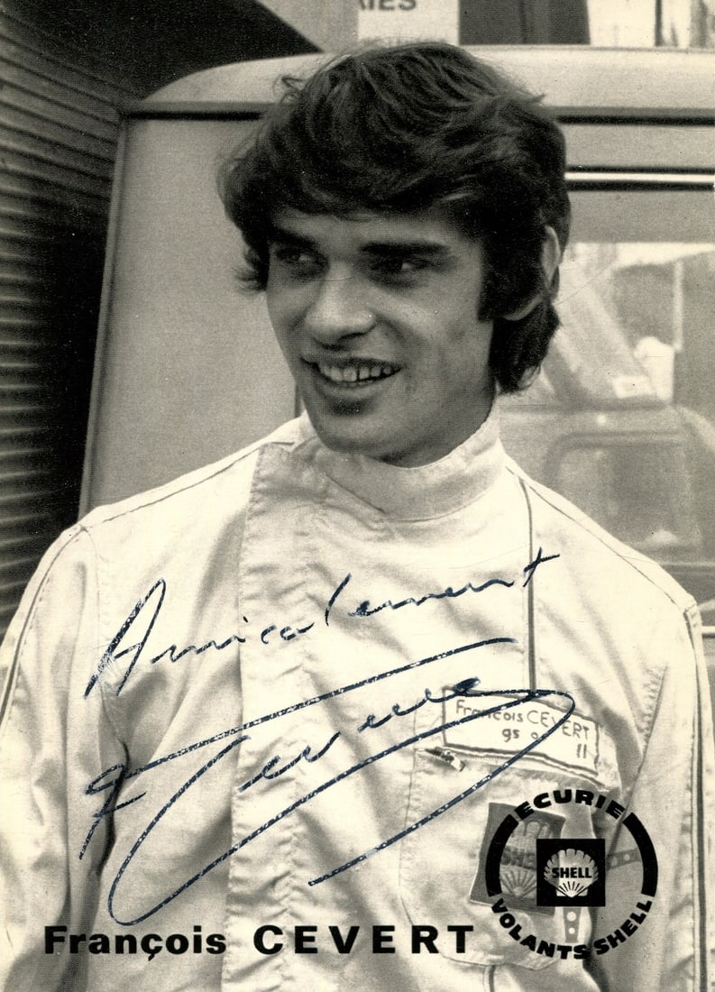 CEVERT FRANÇOIS: (1944-1973): CEVERT FRANÇOIS: (1944-1973) French motor racing driver who competed in Formula One from 1969-73. A scarce signed 4 x 6 photograph, the promotional image depicting Cevert in a half-length pose