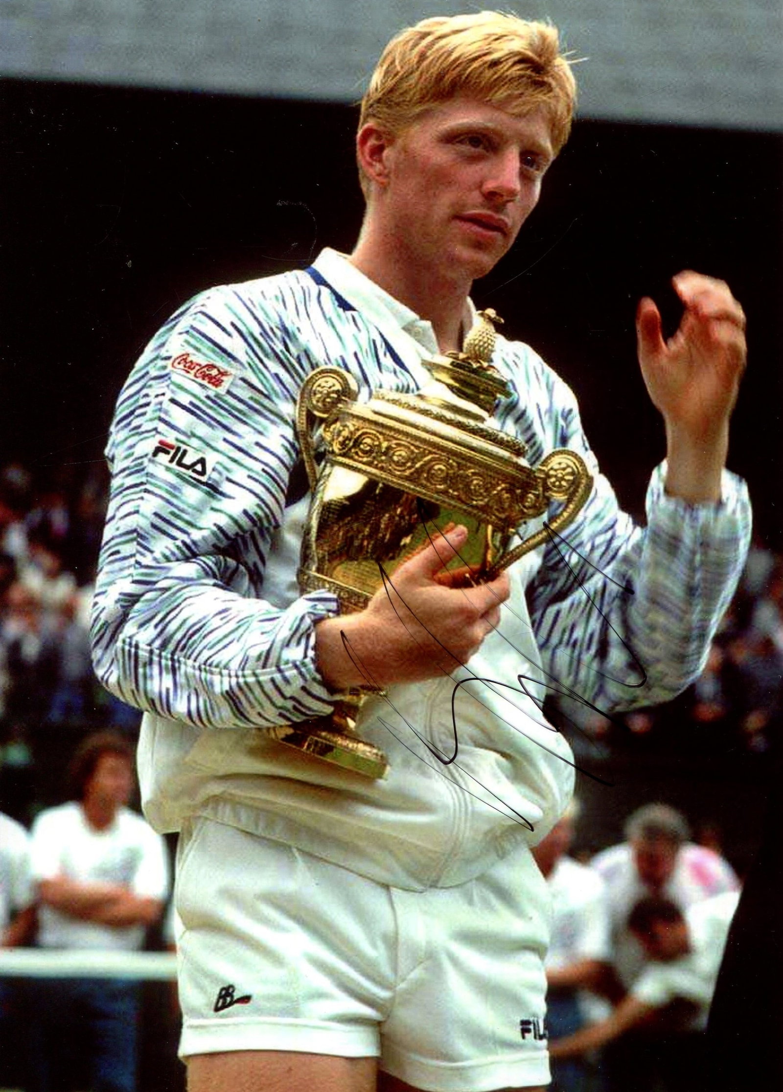 BECKER BORIS: (1967- ): BECKER BORIS: (1967- ) German Tennis Player, winner of six Grand Slam singles titles. Signed colour 5 x 7 photograph by Becker, the image depicting him in a three-quarter length pose with his first