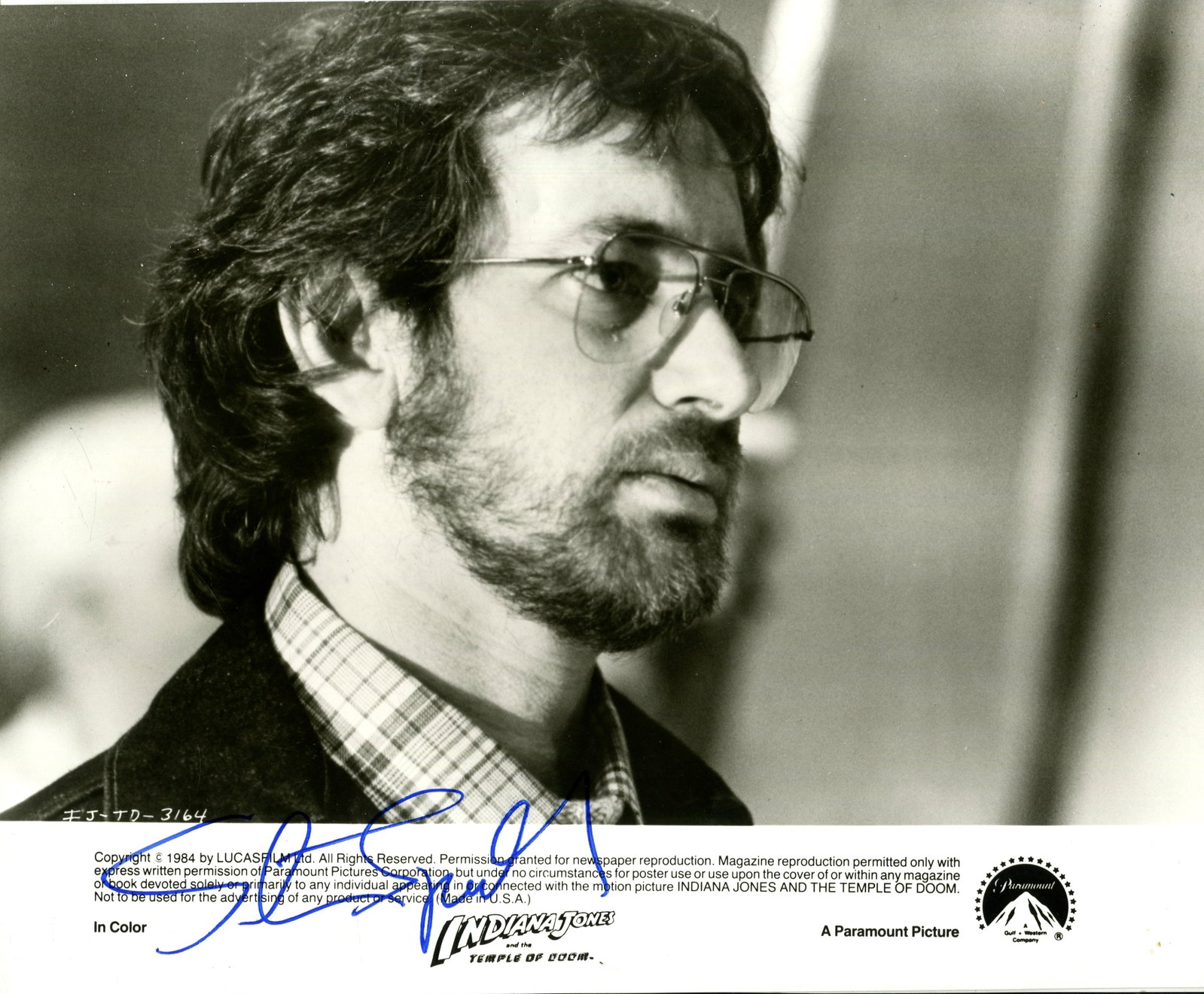 SPIELBERG STEVEN: (1946- ): SPIELBERG STEVEN: (1946- ) American film Director, Academy Award winner. A good signed 10 x 8 photograph of Spielberg. The promotional Paramount Pictures image shows the awarded director in a head