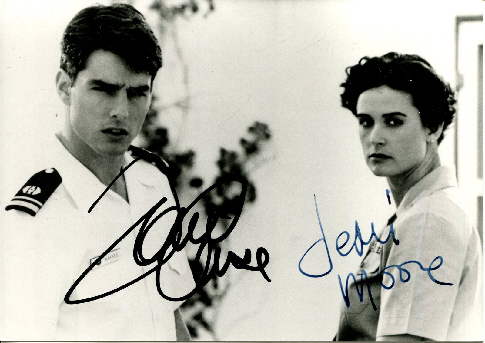 CRUISE & MOORE: CRUISE & MOORE: Signed 7 x 5 photograph by Tom Cruise (1962- ) American Actor, an Academy Award nominee, and Demi Moore (1962- ) American Actress, an Academy Award nominee. The image depicting Cruise