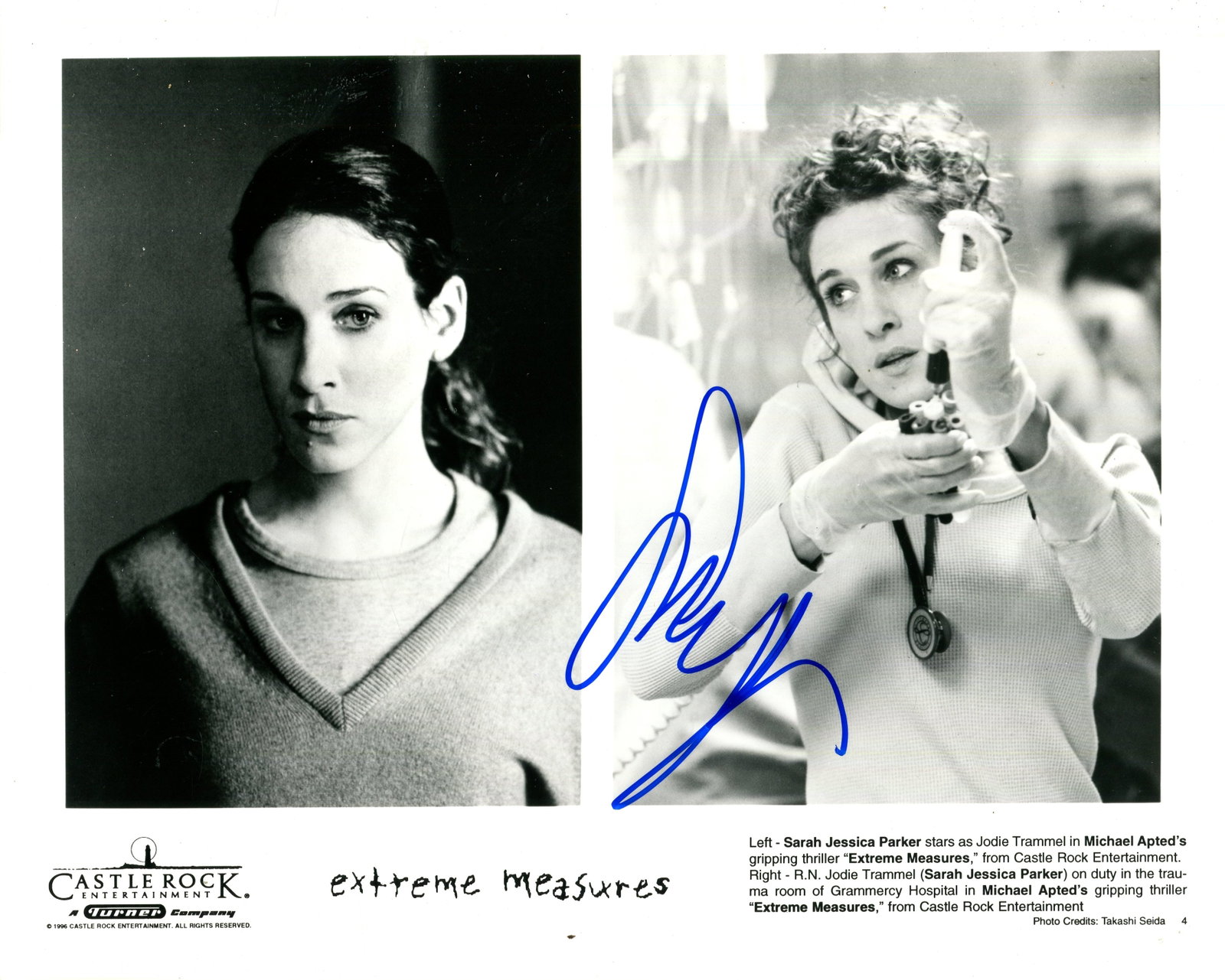PARKER SARAH JESSICA: (1965- ): PARKER SARAH JESSICA: (1965- ) American Actress. Well-known for her role as Carrie Bradshaw on the television series Sex and the City. Signed 10 x 8 photograph by Parker, the promotional image