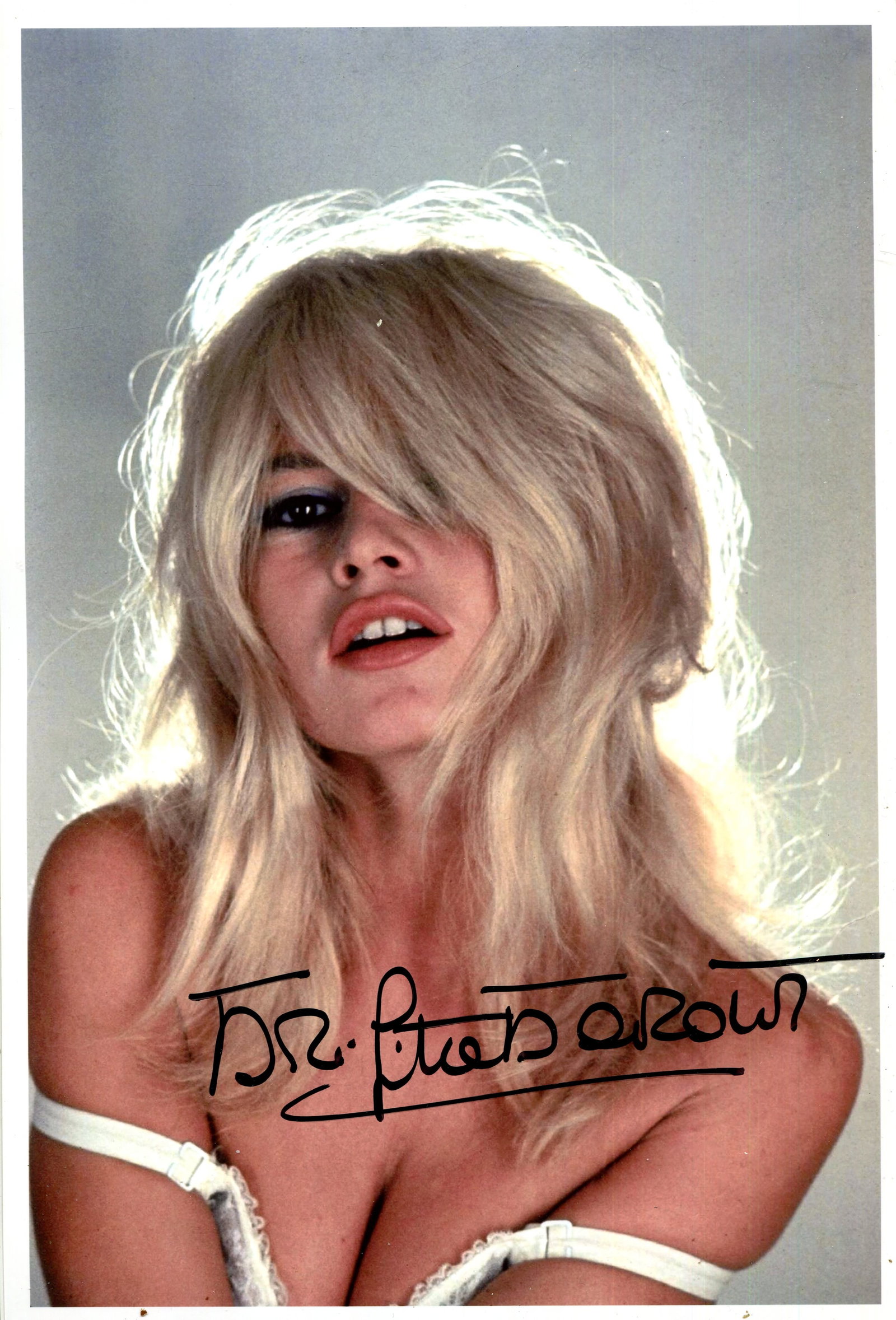 BARDOT BRIGITTE: (1934-2025): BARDOT BRIGITTE: (1934-2025) French actress and sex symbol. Signed colour 8 x 12 photograph of BB in a seductive head and shoulders pose. Signed in bold black ink with her name alone across a lighter