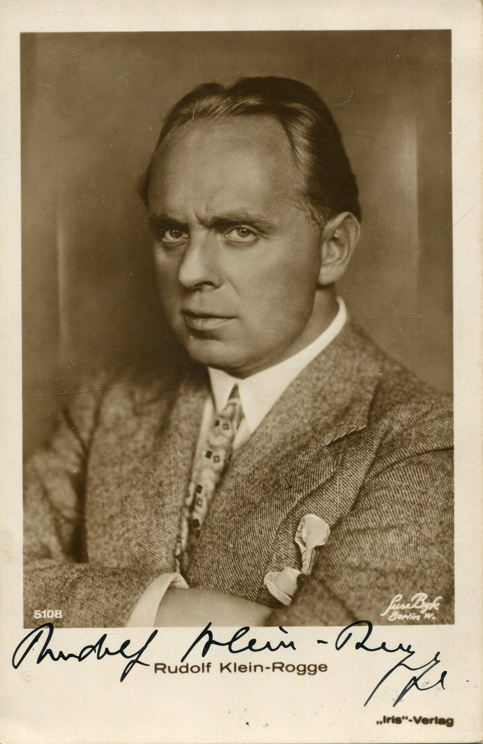 KLEIN-ROGGE RUDOLF: (1885-1955): KLEIN-ROGGE RUDOLF: (1885-1955) German actor, remembered for his role as C. A. Rotwang in Fritz Lang's Metropolis (1927) as well as Dr Mabuse in a number of films. Vintage signed postcard photograph