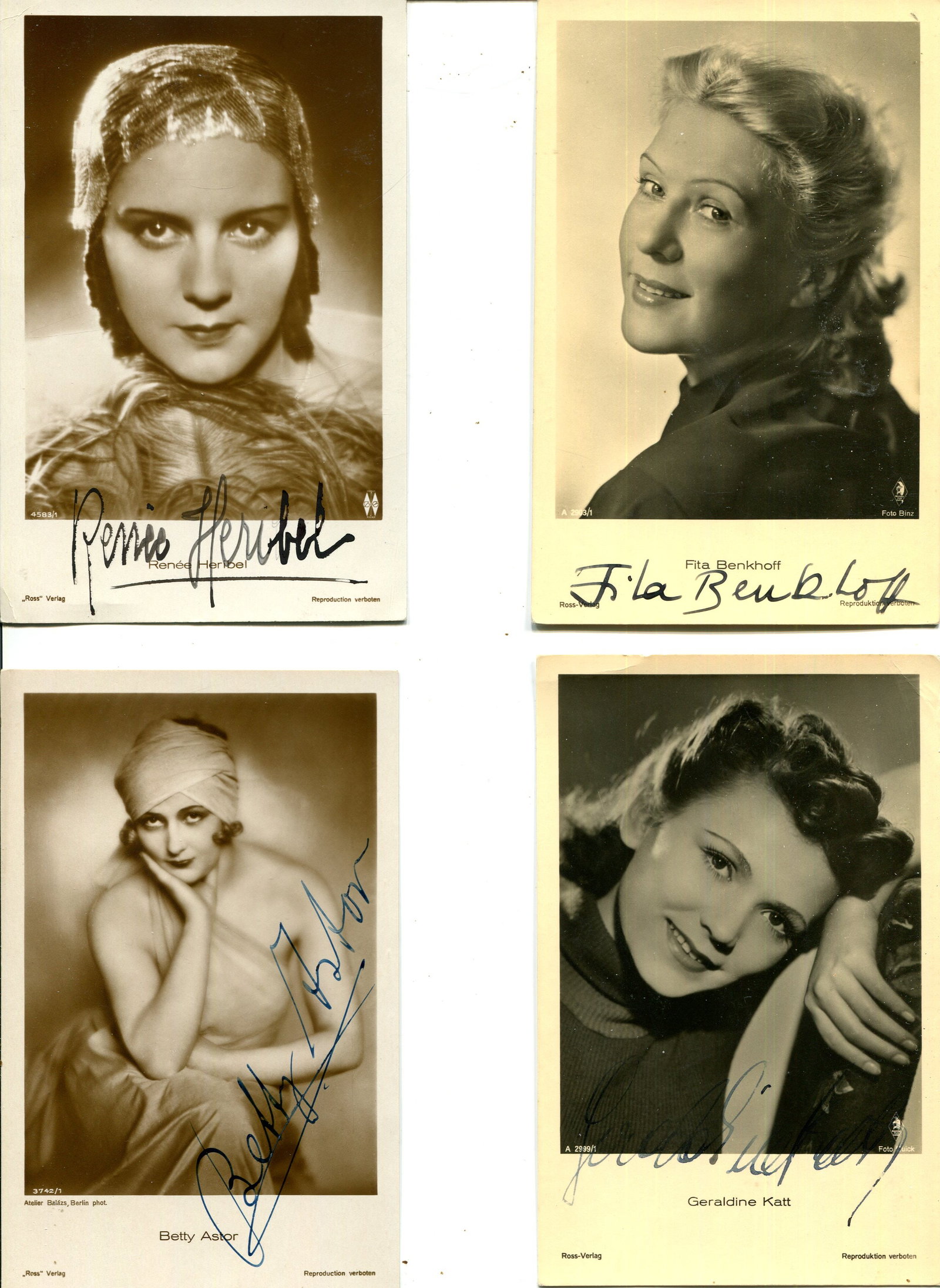 GERMAN CINEMA: (x20): GERMAN CINEMA: Selection of vintage signed sepia postcard photographs by various actresses, all of them stars of German films, comprising Renée Héribel, Fita Benkhoff, Betty Astor,