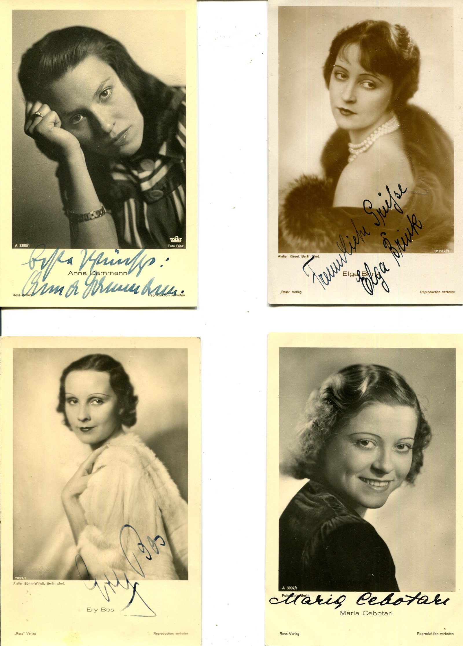 GERMAN CINEMA: (x20): GERMAN CINEMA: Selection of vintage signed sepia postcard photographs by various actresses, all of them stars of German films, comprising Anna Dammann, Elga Brink, Ery Bos, Maria Cebotari, Ly