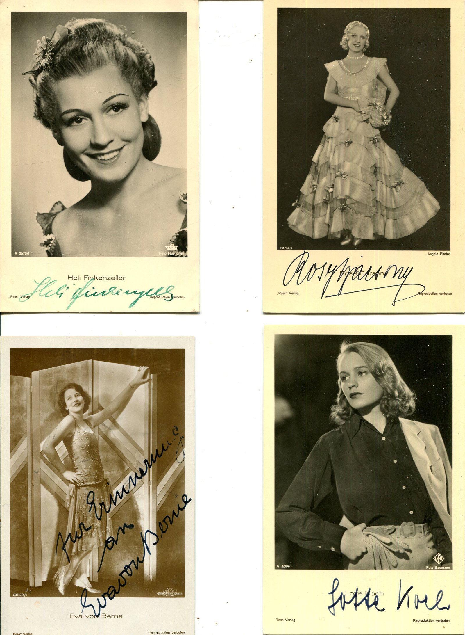 GERMAN CINEMA: (x20): GERMAN CINEMA: Selection of vintage signed sepia postcard photographs by various actresses, all of them stars of German films, comprising Heli Finkenzeller, Rosy Barsony, Eva von Berne, Lotte Koch,