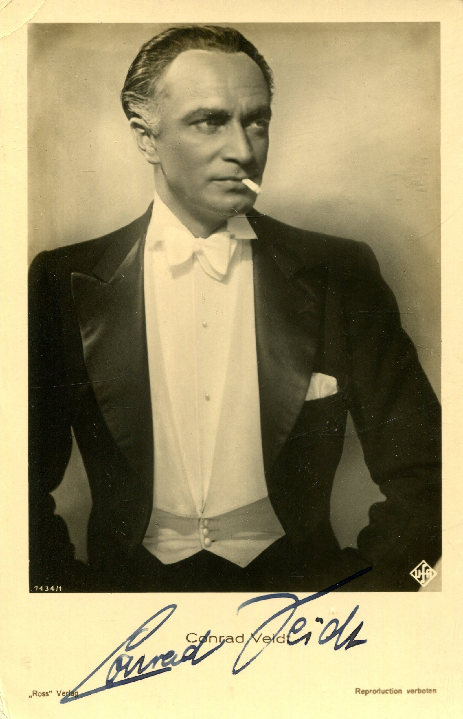 [CASABLANCA]: (x3): [CASABLANCA]: Conrad Veidt (1893-1943) German actor, remembered for his role as Major Strasser in the American romantic drama film Casablanca (1942). Vintage signed sepia postcard photograph of Veidt