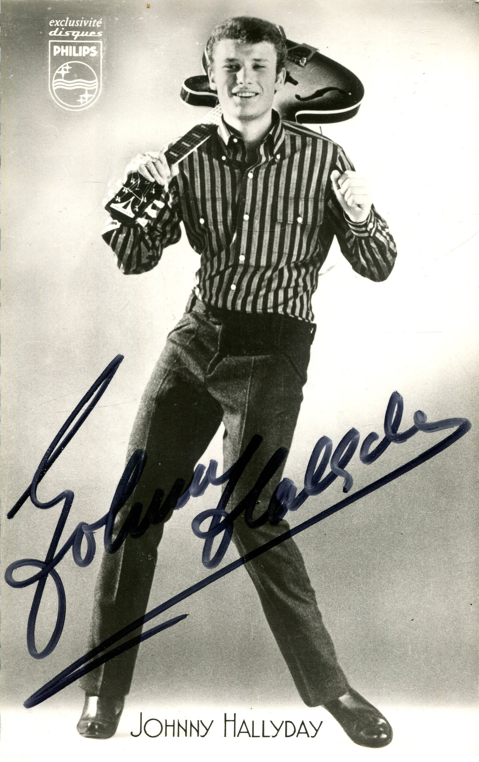 FRENCH 60´´S MUSIC IDOLS:: FRENCH 60´S MUSIC IDOLS: A small and very good selection of three signed 4 x 6 photographs, one slightly smaller, by three of the most important French singers of the 60´s, comprising Johnny