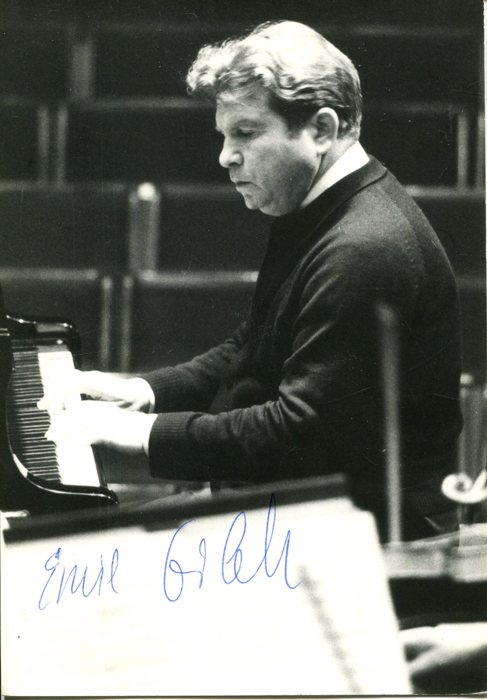 GILELS EMIL: (1916-1985): GILELS EMIL: (1916-1985) Soviet Pianist. Widely regarded as one of the greatest pianists of all time. Scarce signed 4 x 6 postcard photograph by Gilels, the image showing the virtuoso Pianist playing