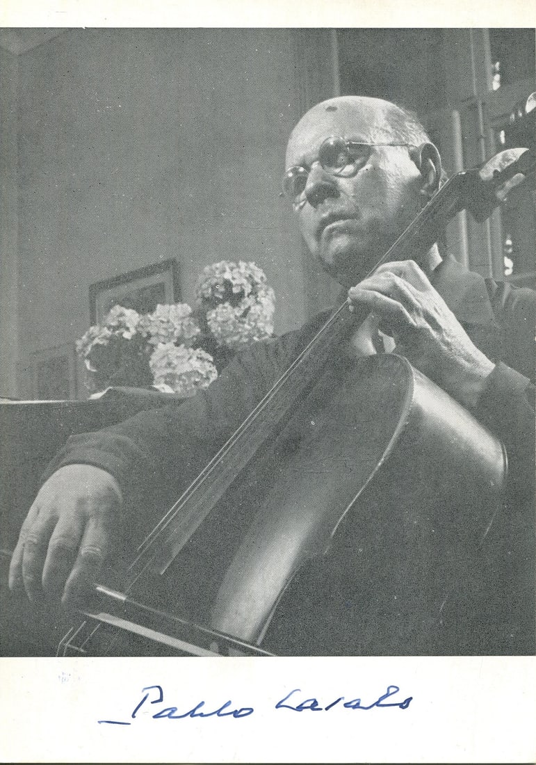 CASALS PABLO: (1876-1973): CASALS PABLO: (1876-1973) Spanish Cellist. A good vintage signed 4 x 5.5 photograph by Casals. The image showing the Spanish cellist seated in half length pose playing his cello. Signed `Pablo