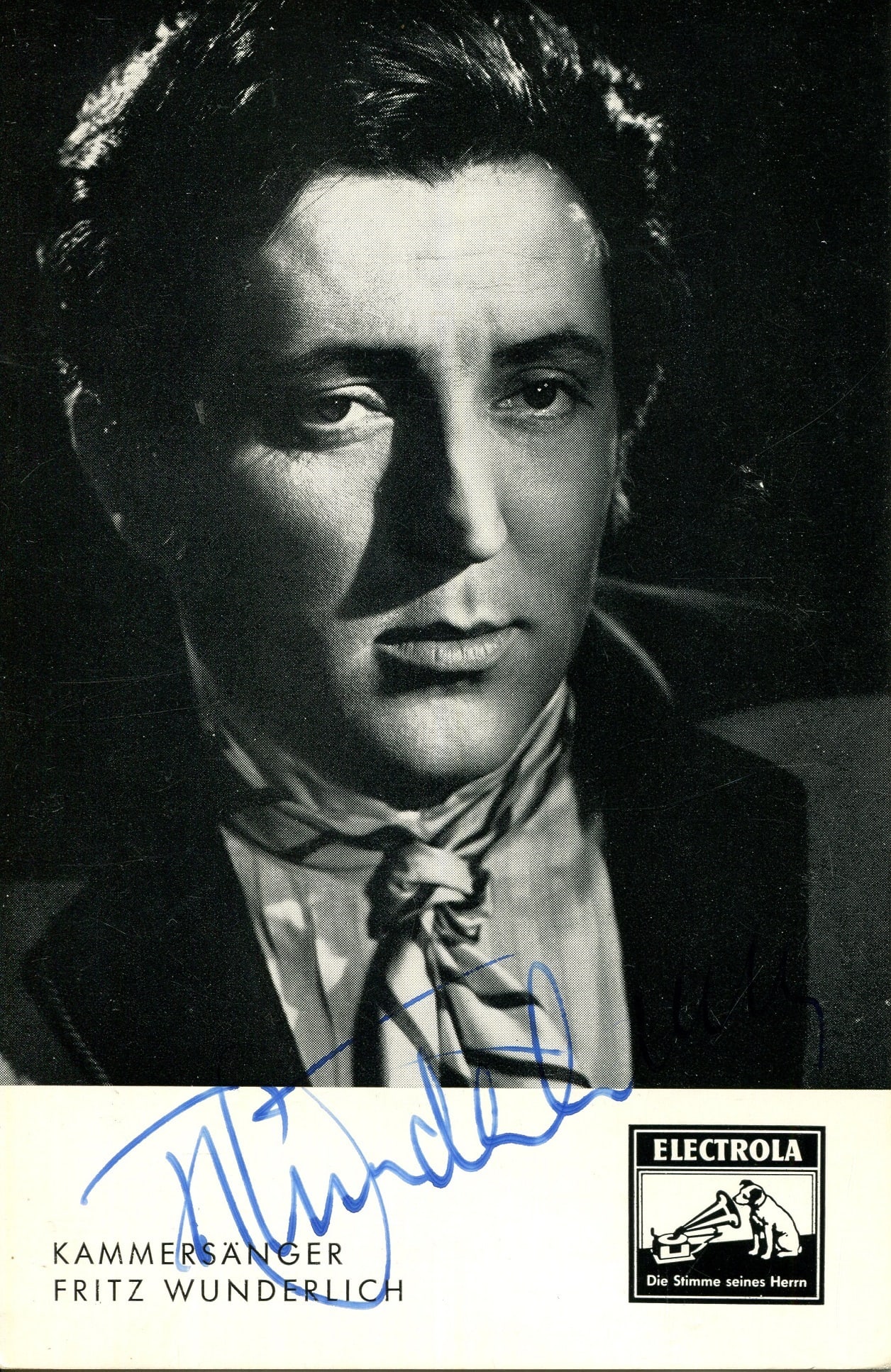 WUNDERLICH FRITZ: (1930-1966): WUNDERLICH FRITZ: (1930-1966) German Tenor. Rare vintage signed 3.5 x 5.5 photograph of Wunderlich, the promotional Electrola image depicting the opera singer in a close-up head and shoulders pose.