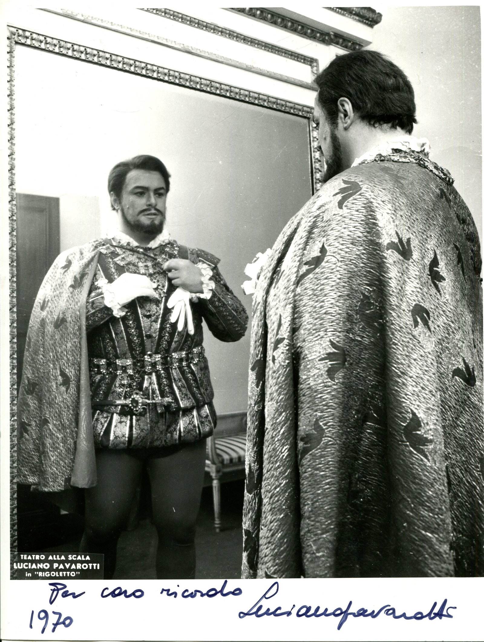PAVAROTTI LUCIANO: (1935-2007): PAVAROTTI LUCIANO: (1935-2007) Italian tenor. A very fine signed 7 x 9 photograph of Pavarotti, the Erio Piccagliani, from Teatro Alla Scala of Milan, shows the Italian tenor standing in a