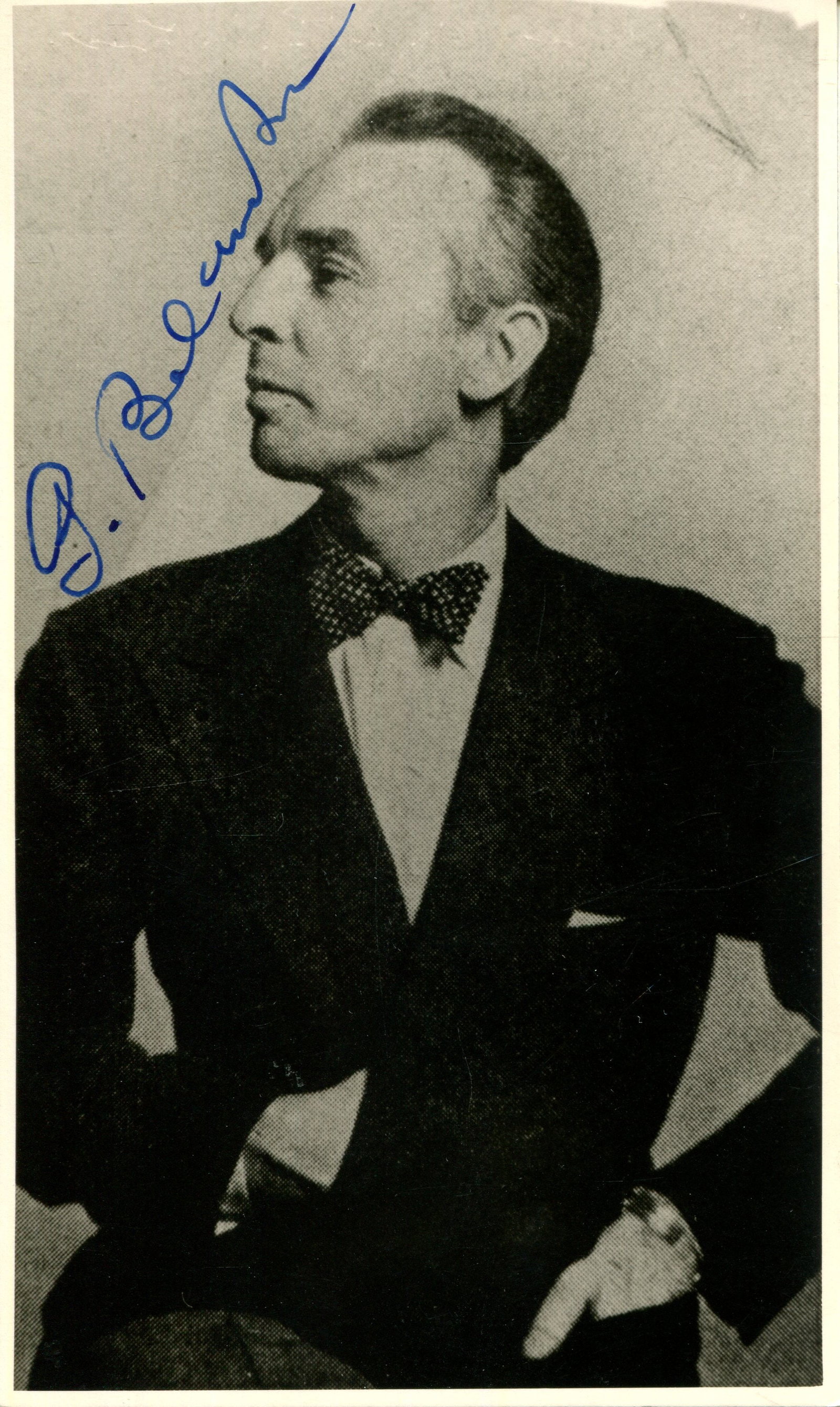 BALANCHINE GEORGE: (1904-1983): BALANCHINE GEORGE: (1904-1983) Georgian-born American ballet choreographer. Vintage signed 3.5 x 5.5 photograph of the elegant Balanchine standing in a half-length pose Signed (´G.