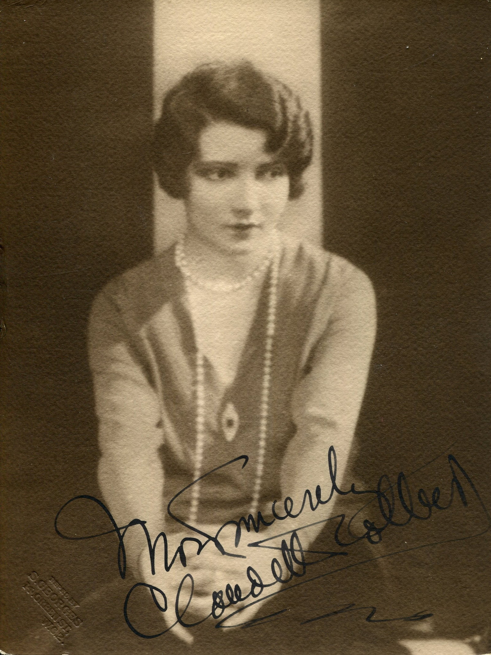 COLBERT CLAUDETTE: (1903-1996): COLBERT CLAUDETTE: (1903-1996) French-born American actress, Academy Award winner for Best Actress in 1934 for her role as Ellie Andrews in It Happened One Night. A good vintage signed sepia 5 x 7