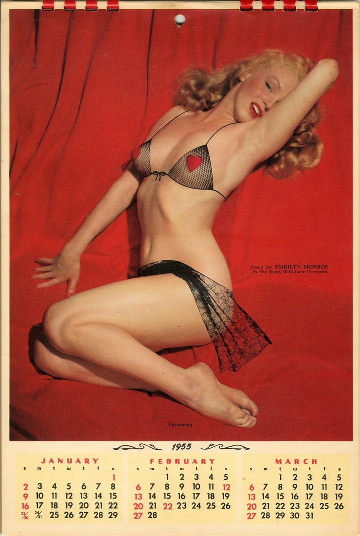 [MONROE MARILYN]: (1926-1962): [MONROE MARILYN]: (1926-1962) American actress & sex symbol. An original vintage 1955 Marilyn Monroe calendar, the four page folio calendar, each with triple months, features different colour images