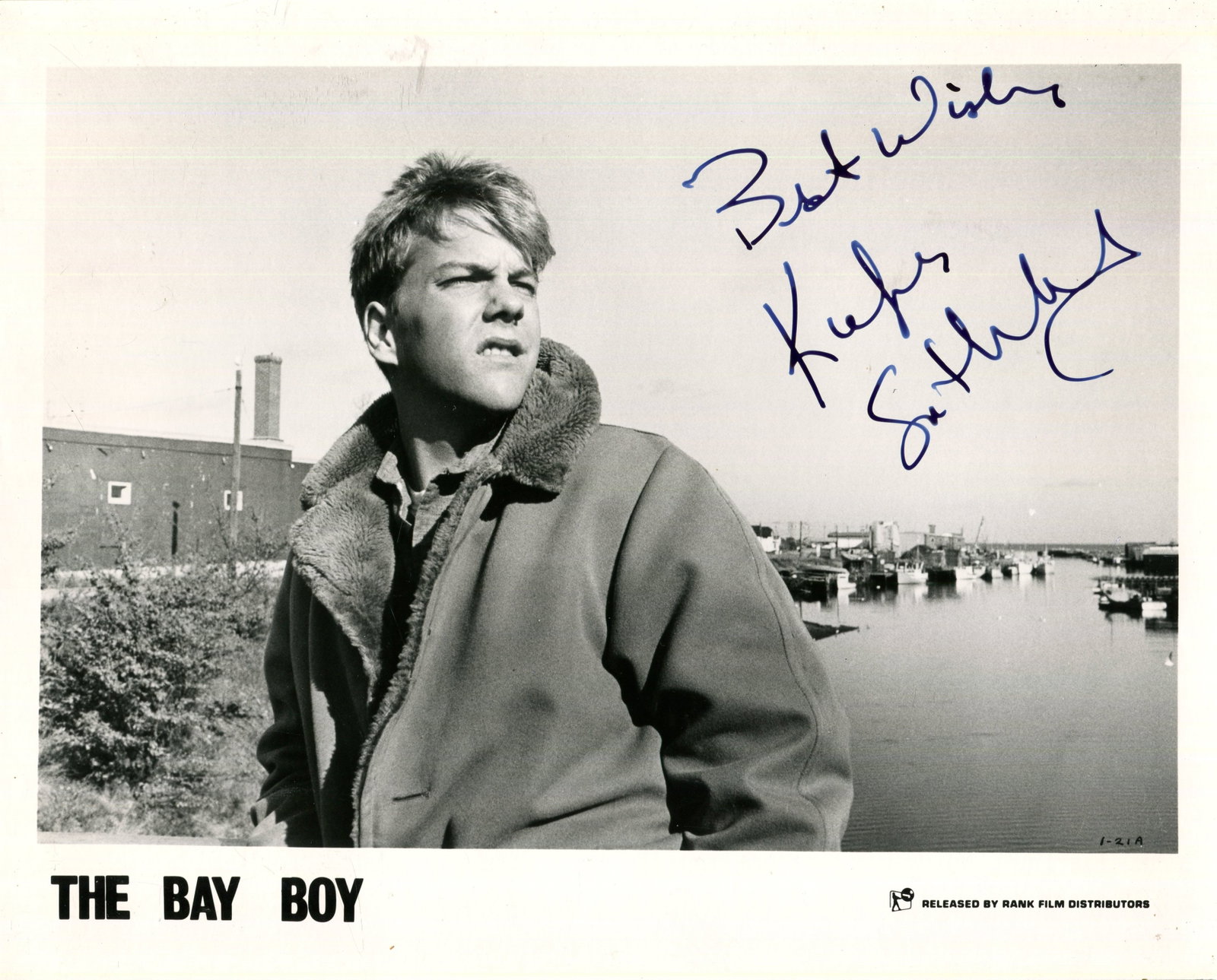 SUTHERLAND KIEFER: (1966- ): SUTHERLAND KIEFER: (1966- ) British-born Canadian actor, the son of Donald Sutherland. A good signed 10 x 8 photograph of the young actor standing outdoors in a half-length pose in costume as Donald