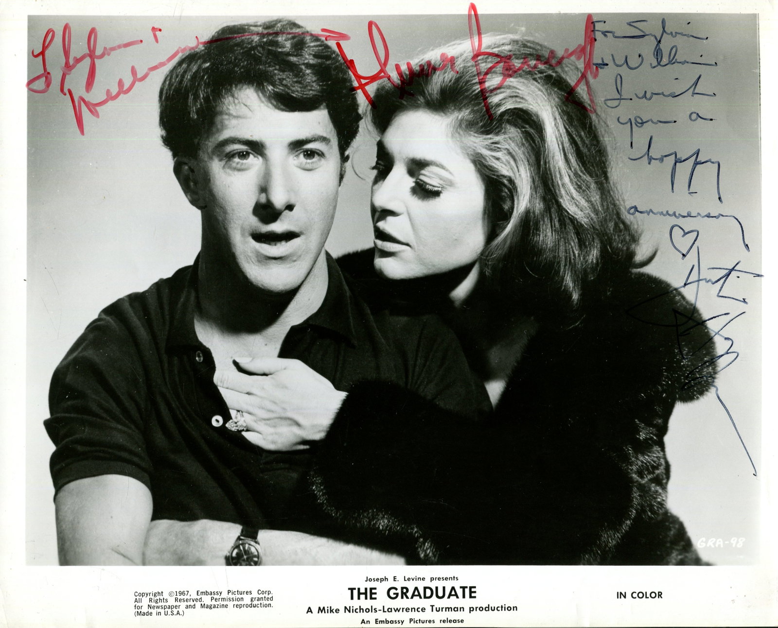 THE GRADUATE:: THE GRADUATE: HOFFMAN DUSTIN (1937- ) American actor, Academy Award winner for Best Actor in 1979 for his role as Ted Kramer in Kramer vs. Kramer, & BANCROFT ANNE (1931-2005) American actress,