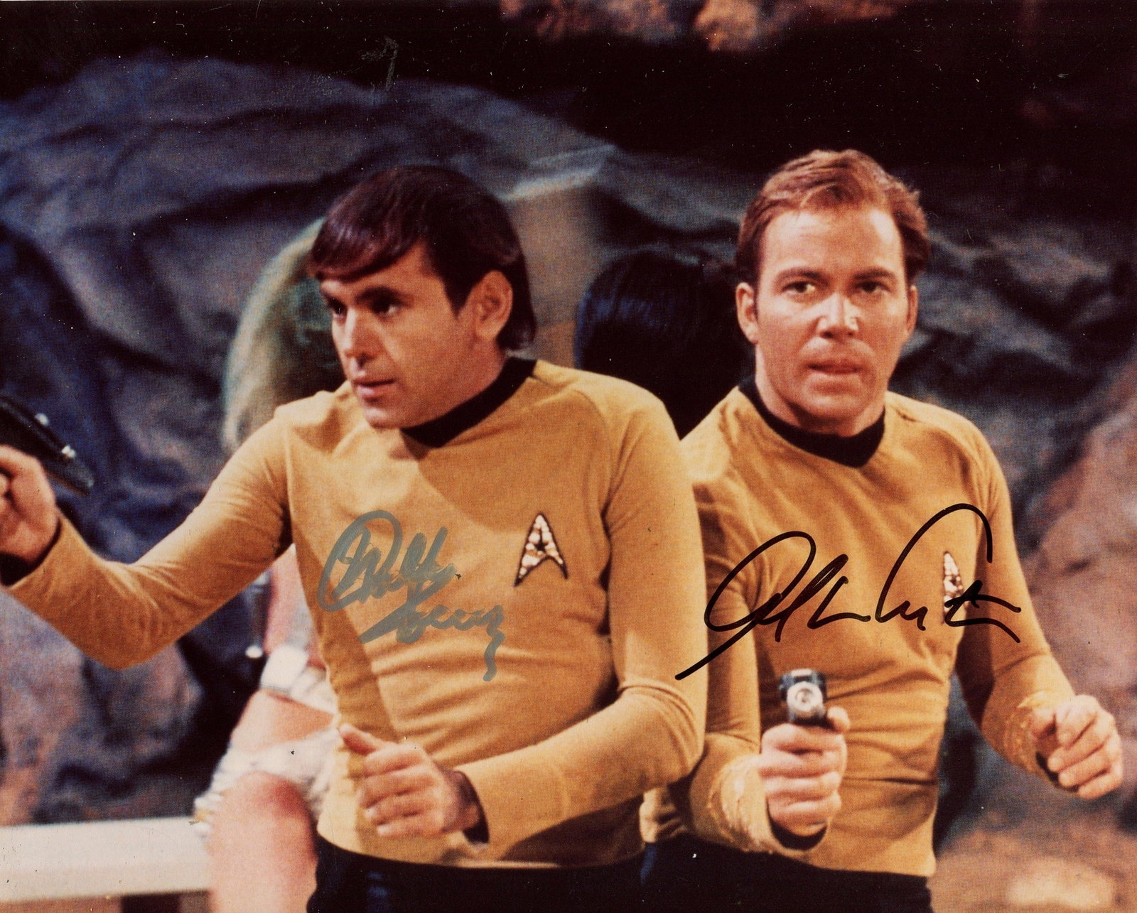 STAR TREK: (x2): STAR TREK: Signed colour 10 x 8 photograph by both William Shatner (Captain James T. Kirk) and Walter Koenig (Ensign Pavel Chekov) individually, the image depicting the actors in half-length poses