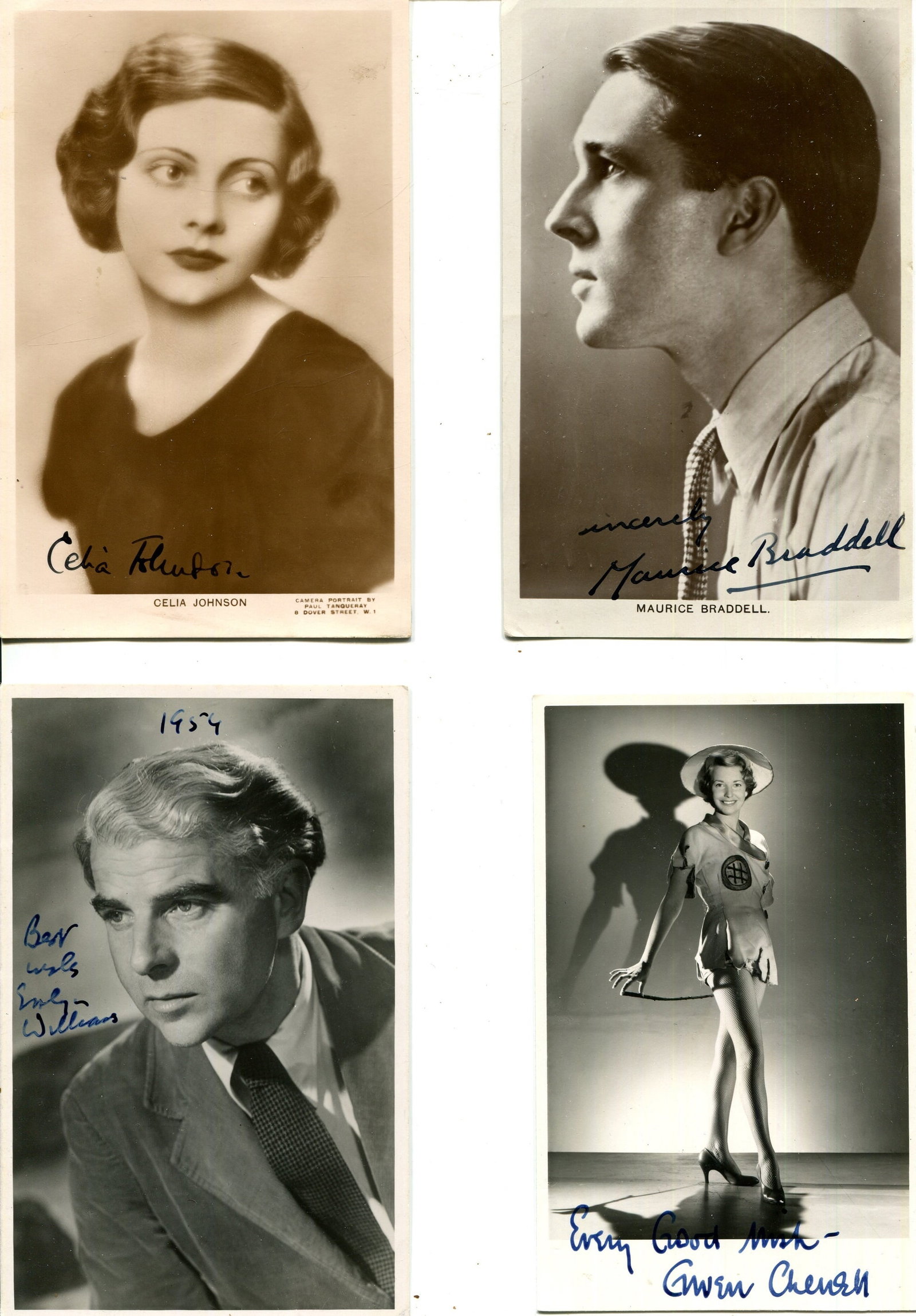 ENTERTAINMENT: (x50): ENTERTAINMENT: Selection of vintage signed postcard photographs by various stage and film actors and actresses, entertainers etc., including Celia Johnson, Emlyn Williams, Billy Cotton, Jean Colin,