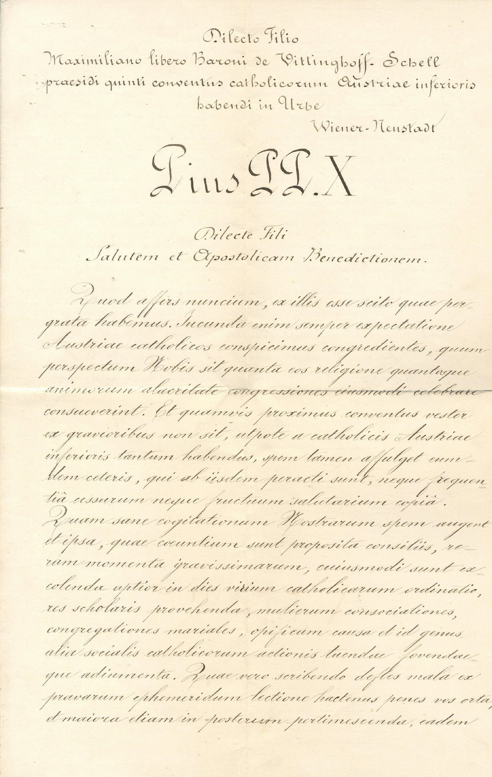 PIUS X: (1835-1914): PIUS X: (1835-1914) Pope of the Roman Catholic Church 1903-14. Canonized in 1954. L.S., Pius PP. X, two pages, folio, Saint Peter´s, Rome, 1st November 1911, to Maximilian, Baron von