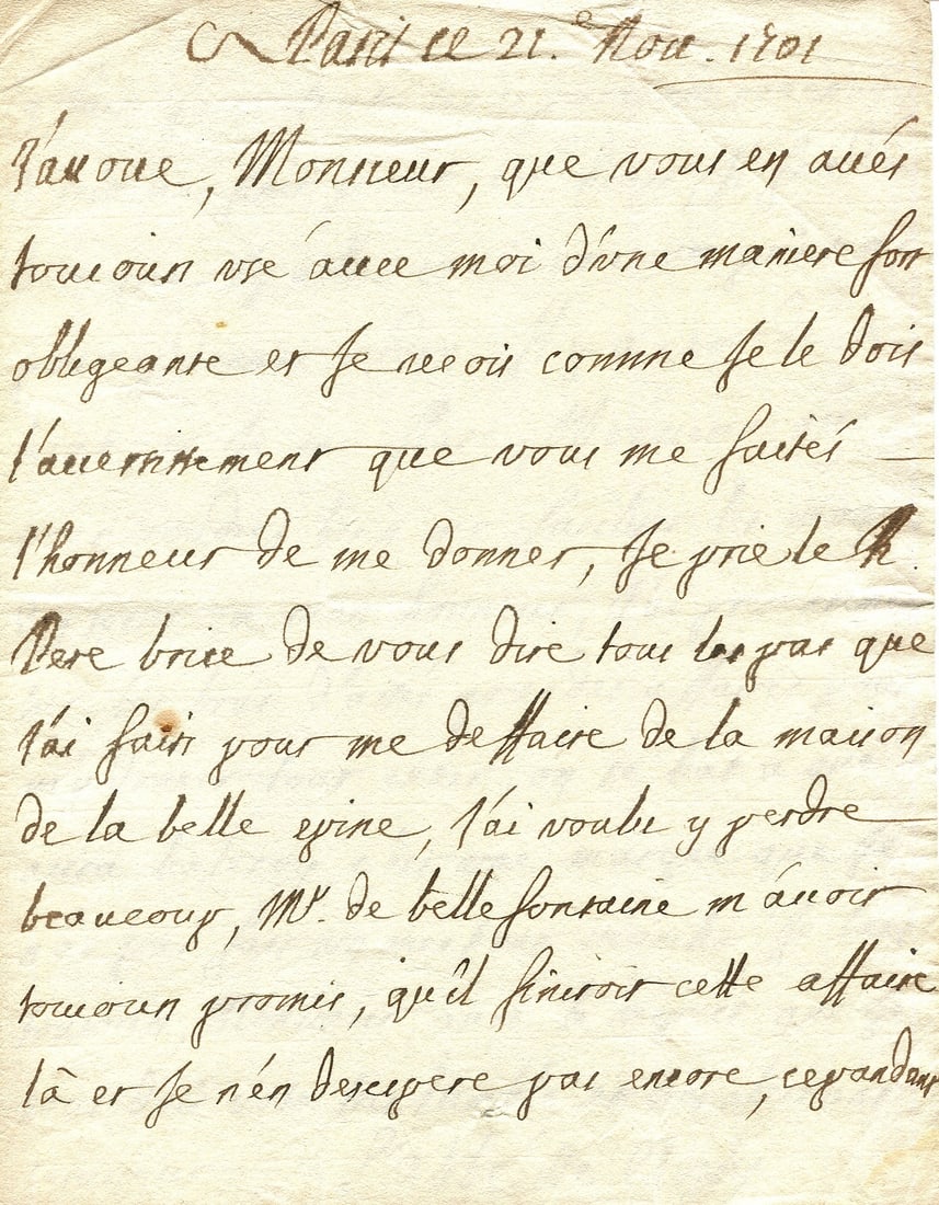 DE CHOISY FRANCOIS-TIMOLEON: (1644-1724): DE CHOISY FRANCOIS-TIMOLEON: (1644-1724) French cross-dresser, abbe and author. A.L.S., L’abbe De Choisy, two pages, small 4to, Paris, 21st November 1701, to a gentleman, in French. De Choisy