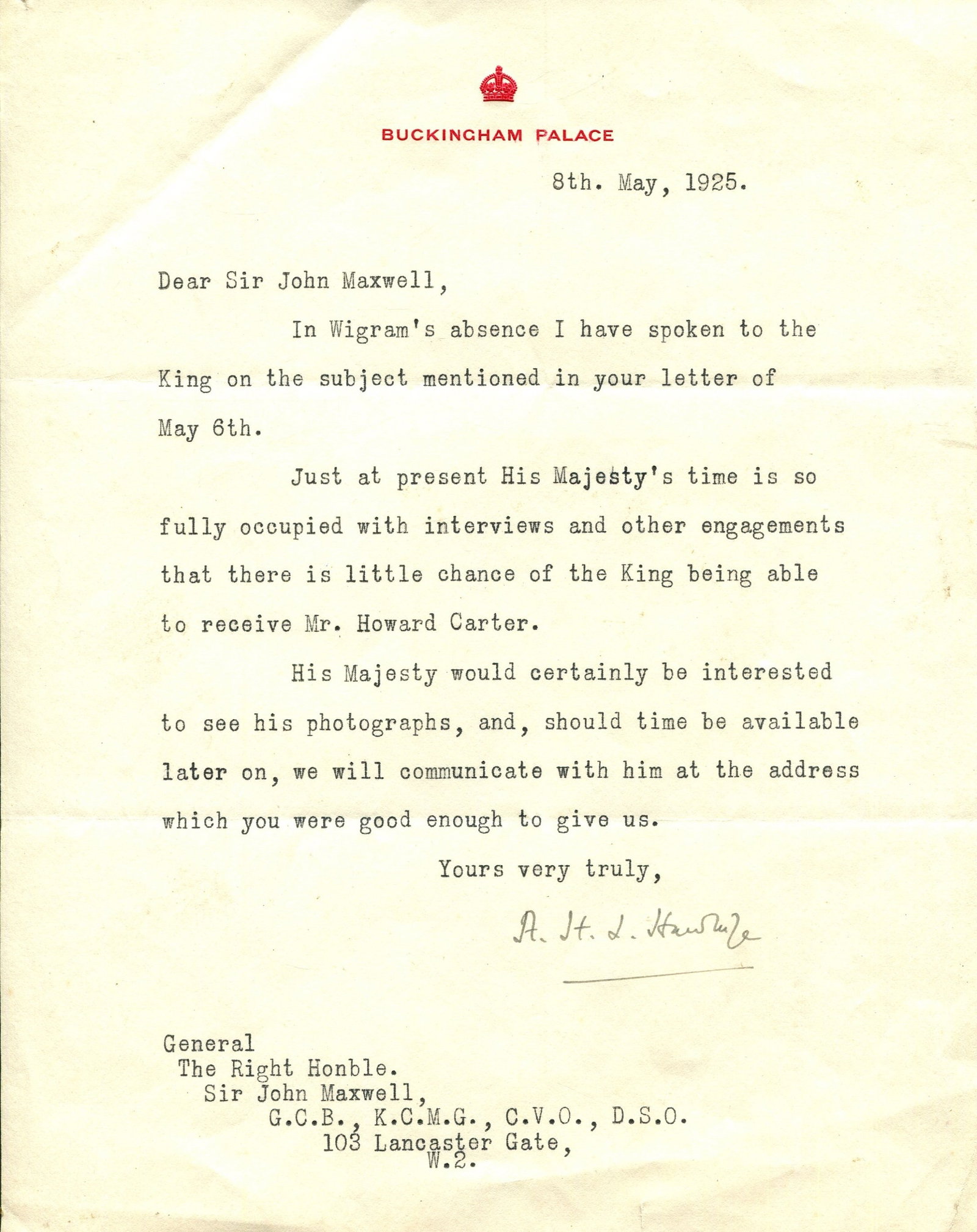 [CARTER HOWARD]: (1874-1939) HARDINGE ALEC: (1894-1960) (1 of 1)