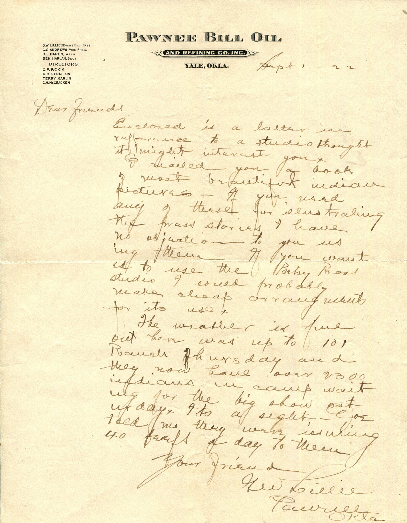 PAWNEE BILL: (1860-1942) ´ ....they now have over 2300 Indians in camp waiting for the big (1 of 3)