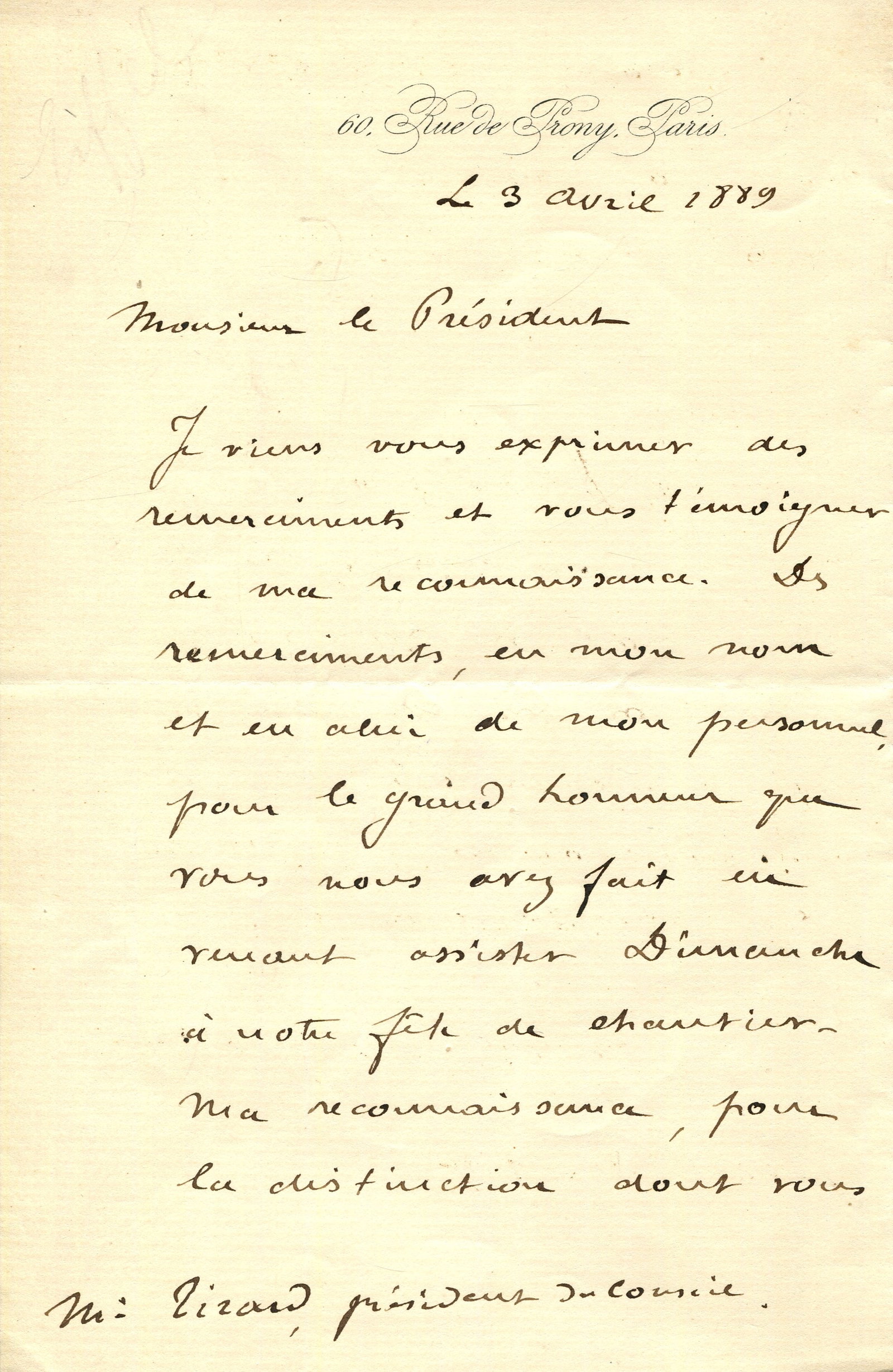 EIFFEL GUSTAVE: (1832-1923) Written one day after the official inauguration of the Eiffel Tower (1 of 2)