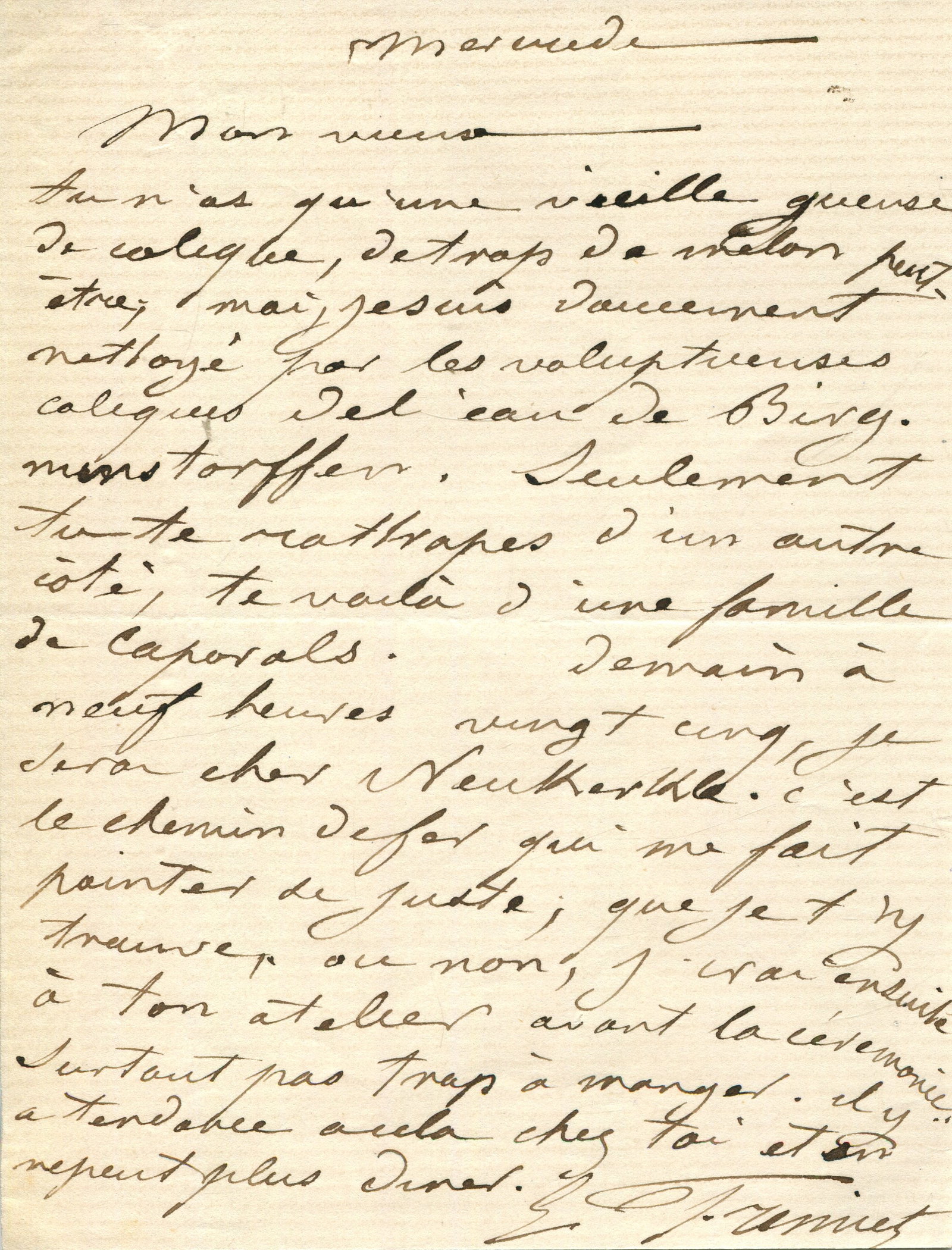 FR?MIET EMMANUEL: (1824-1910): FRÉMIET EMMANUEL: (1824-1910) French sculptor, known for his 1874 sculpture of Joan of Arc in Paris. A.L.S., E Frémiet, one page, small 8vo, n.p., n.d. (´Mercredi´), to ´Mon