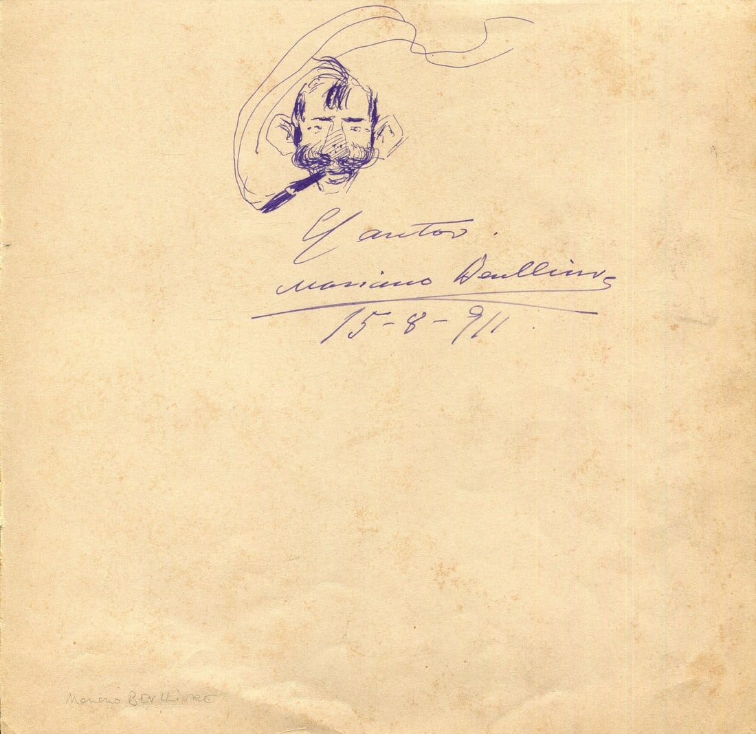 BENLLIURE MARIANO: (1862-1947): BENLLIURE MARIANO: (1862-1947) Spanish sculptor. An original pen and ink caricature drawn and signed by Benlliure, to a large 8vo page removed from an album, n.p., 15th August 1911. Benlliure´s