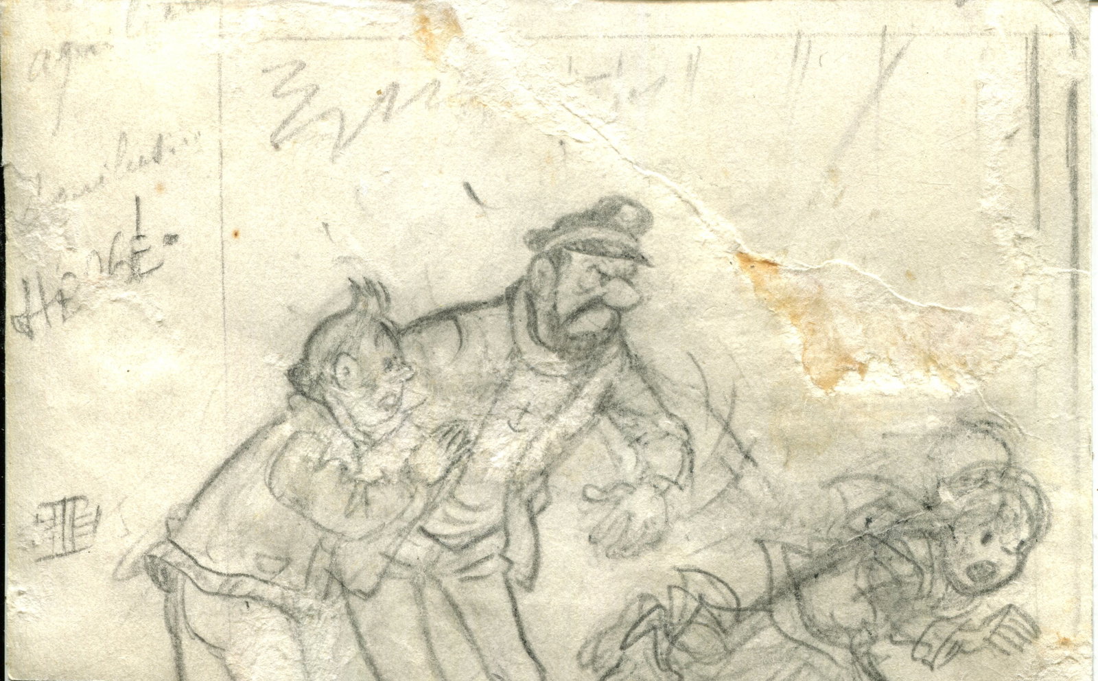 HERGE: (1907-1983): HERGE: (1907-1983) Georges Prosper Remi. Belgian cartoonist, best known as the creator of The Adventures of Tintin. An excellent original pencil drawing executed and signed by Herge, one page, small