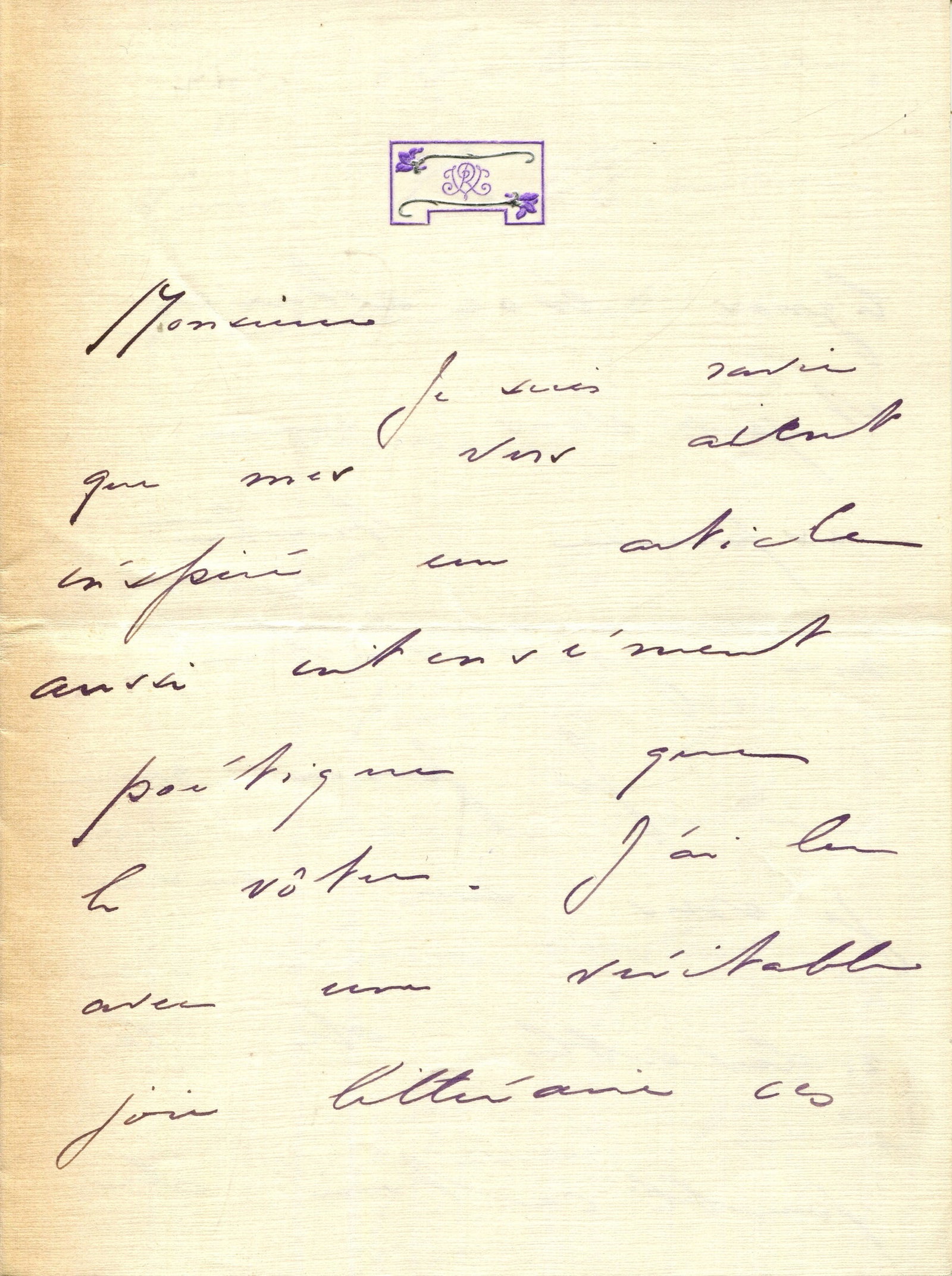 VIVIEN RENEE: (1877-1909): VIVIEN RENEE: (1877-1909) British poet who wrote in the French language, and was a high-profile lesbian in the Paris of the Belle Epoque. A rare A.L.S., Renée Vivien, three pages, 8vo, n.p.