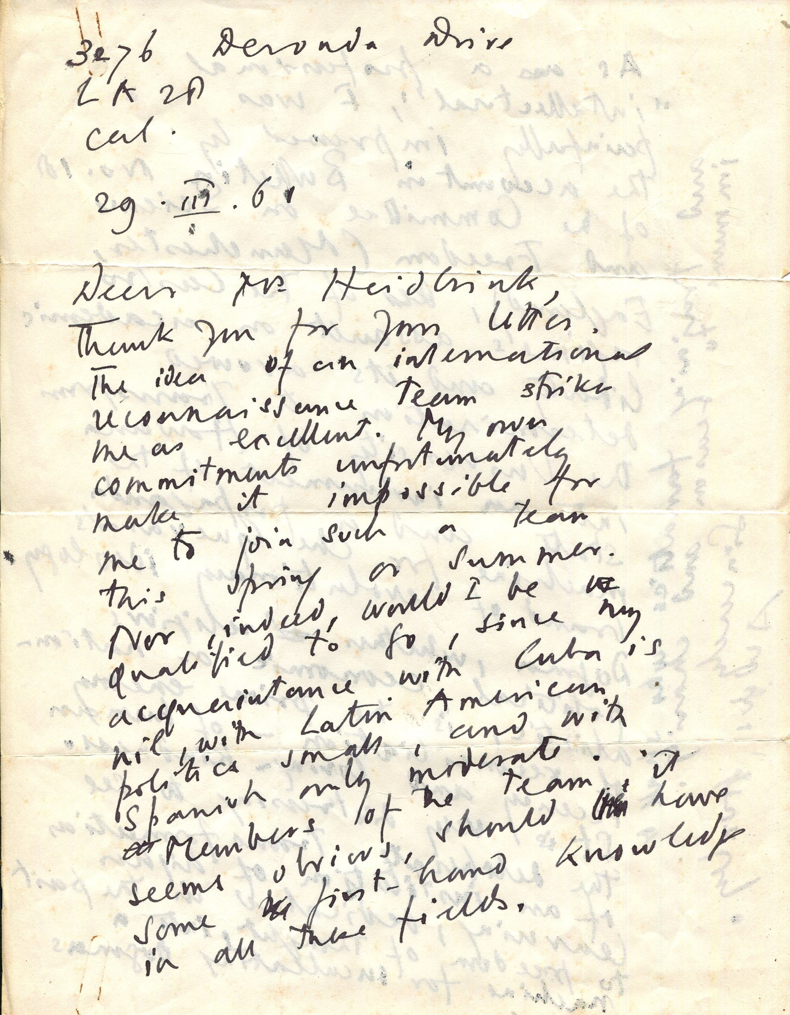 HUXLEY ALDOUS: (1894-1963) Huxley writes of ? the Castro regime?s assault on academic liberty?: HUXLEY ALDOUS: (1894-1963) English writer and philosopher whose most famous novel was Brave New World (1932). An interesting A.L.S., Aldous Huxley, two pages, 4to, Los Angeles, California, 29th March