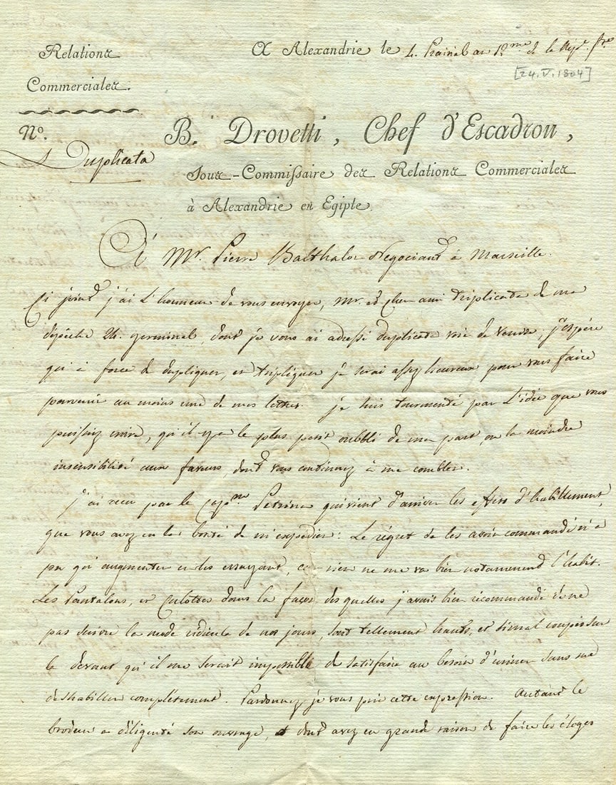 DROVETTI BERNARDINO: (1776-1852): DROVETTI BERNARDINO: (1776-1852) Italian-born French Diplomat, Politician, Archaeologist and antiquities collector. Drovetti is best-remembered for his acquisition of the Turin Royal Canon and for