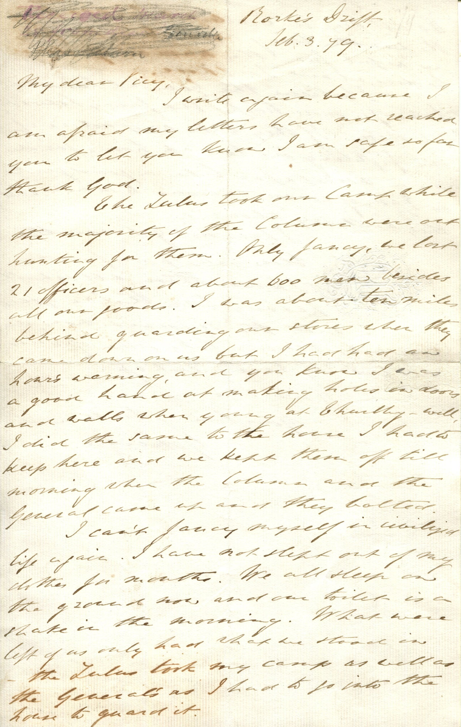 [RORKE?S DRIFT]: [BROMHEAD GONVILLE]: (1845-1891) ? I have not got over the blow yet - poor (1 of 2)
