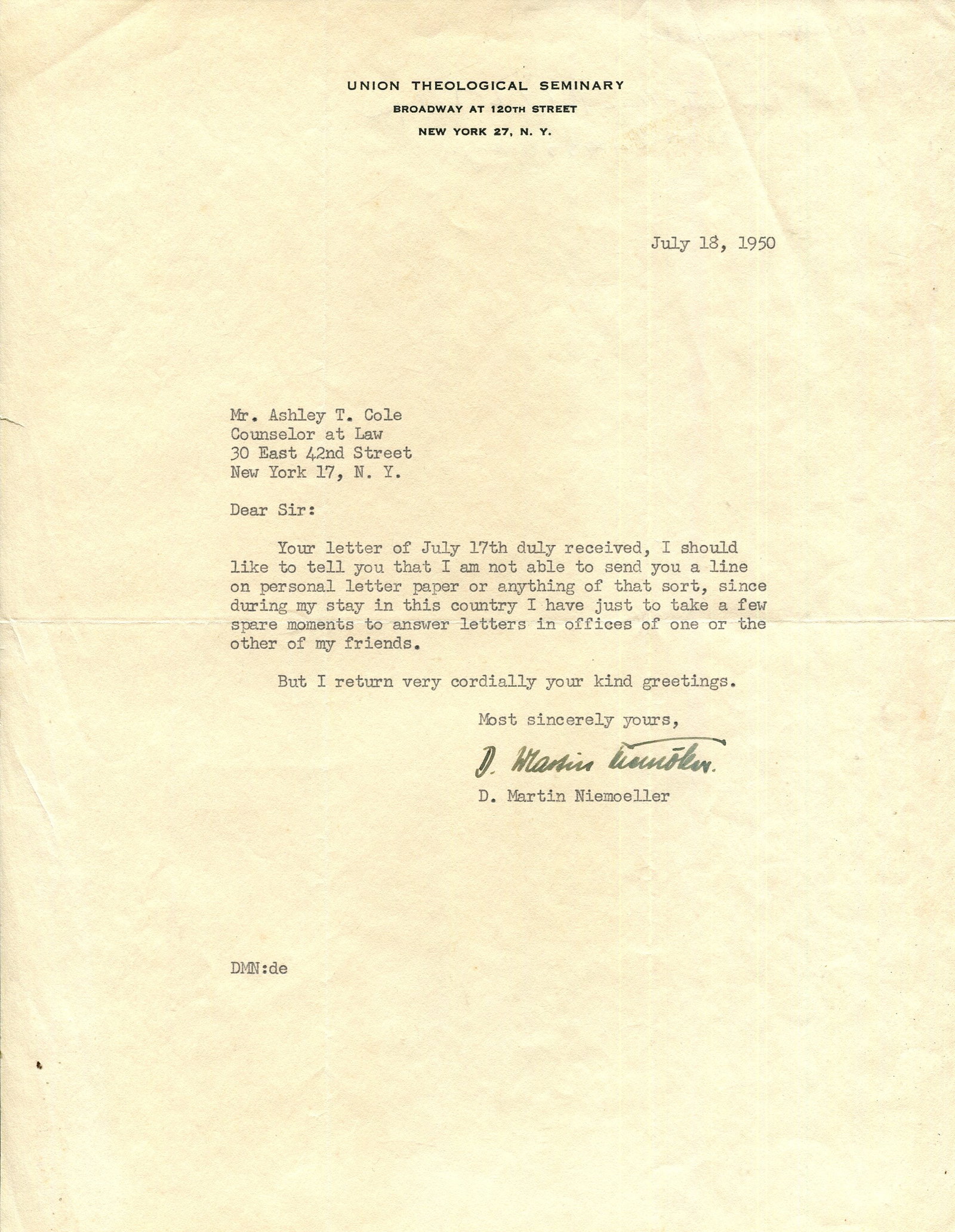 NIEMOLLER MARTIN: (1892-1984) (1 of 1)