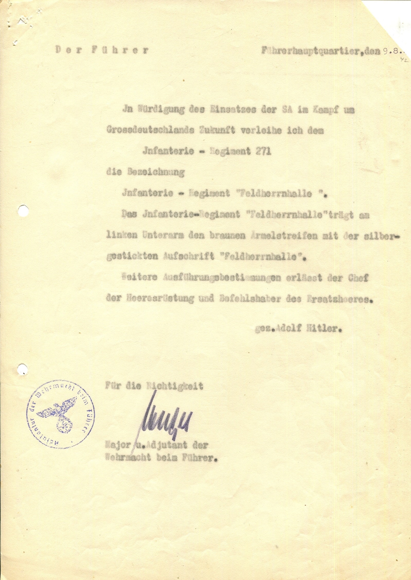 [HITLER ADOLF]: (1889-1945) ENGEL GERHARD: (1906-1976): [HITLER ADOLF]: (1889-1945) Fuhrer of the Third Reich 1933-45. ENGEL GERHARD: (1906-1976) German Generalleutnant of World War II who served as an army adjutant to Hitler. Knight´s Cross winner wi