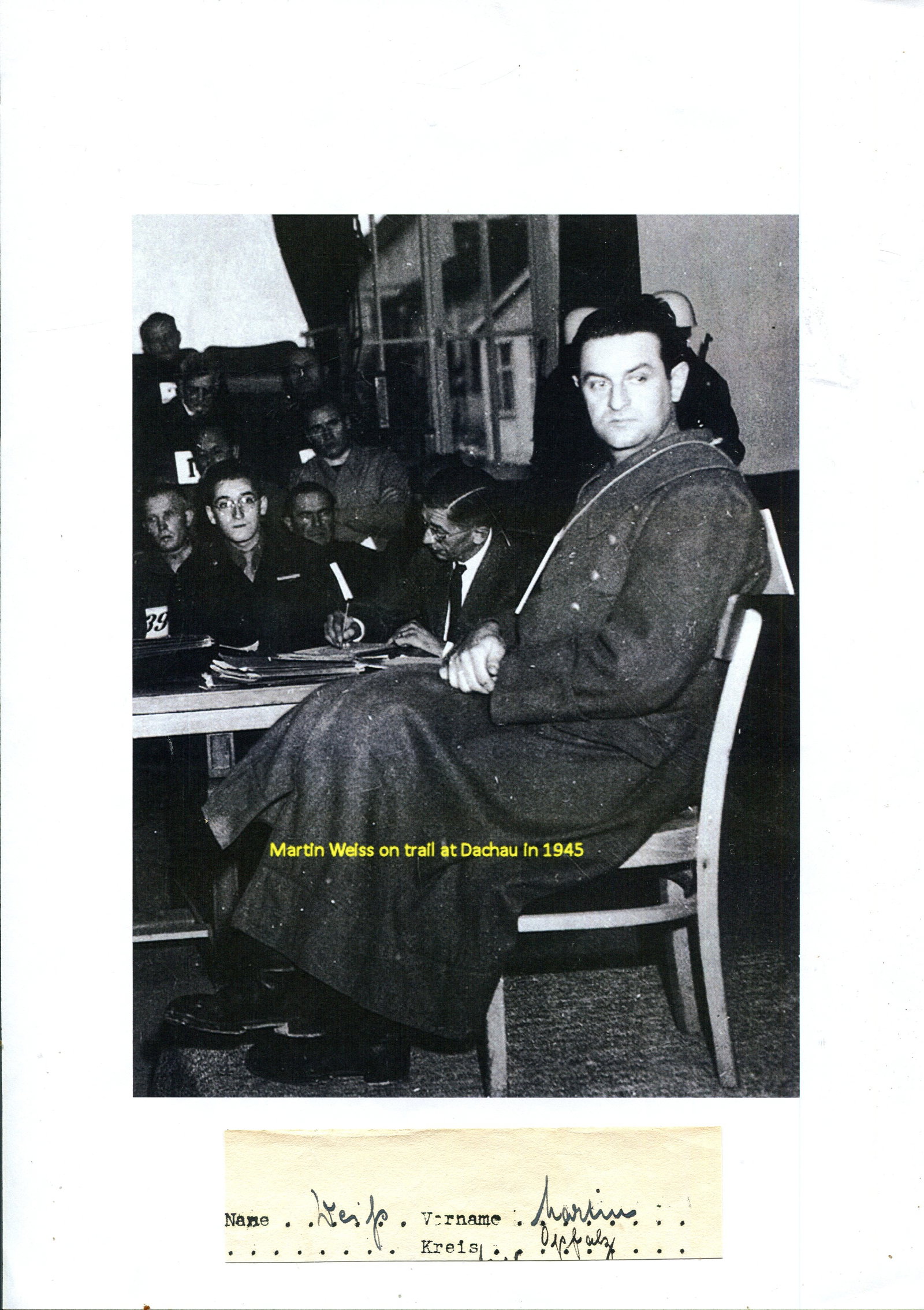 WEISS MARTIN: (1905-1946): WEISS MARTIN: (1905-1946) German SS-Obersturmbannfuhrer of World War II, commandant of Neuengamme concentration camp 1940-42 and commandant of Dachau concentration camp at the time of his arrest in