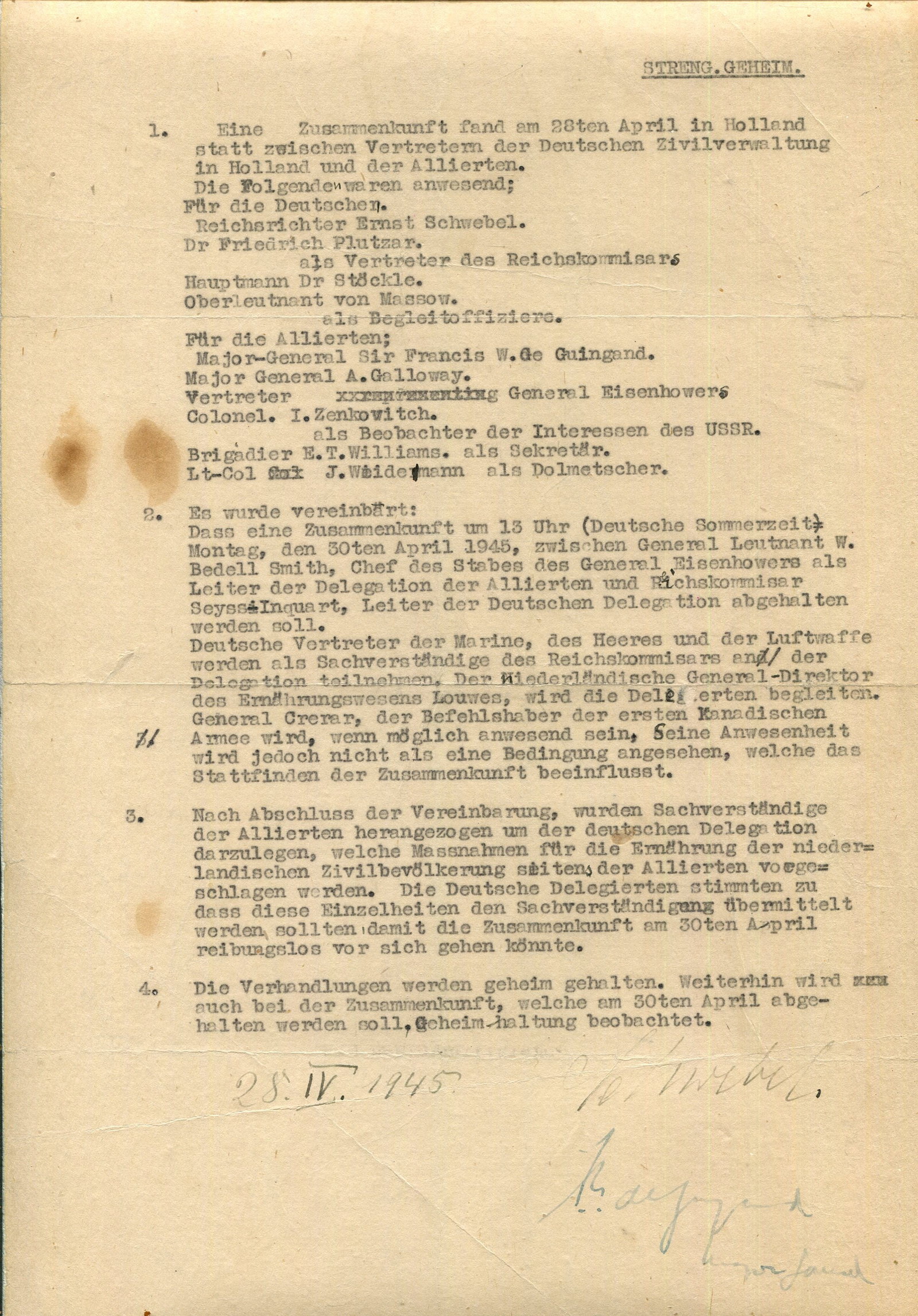 THE GERMAN SURRENDER IN HOLLAND: The document which paved the way to the success of Operation Manna: THE GERMAN SURRENDER IN HOLLAND: An historically important D.S. by both Ernst Schwebel (1886-1955) German administrative lawyer and judge who was the representative of Reich Commissioner Arthur Seyss-