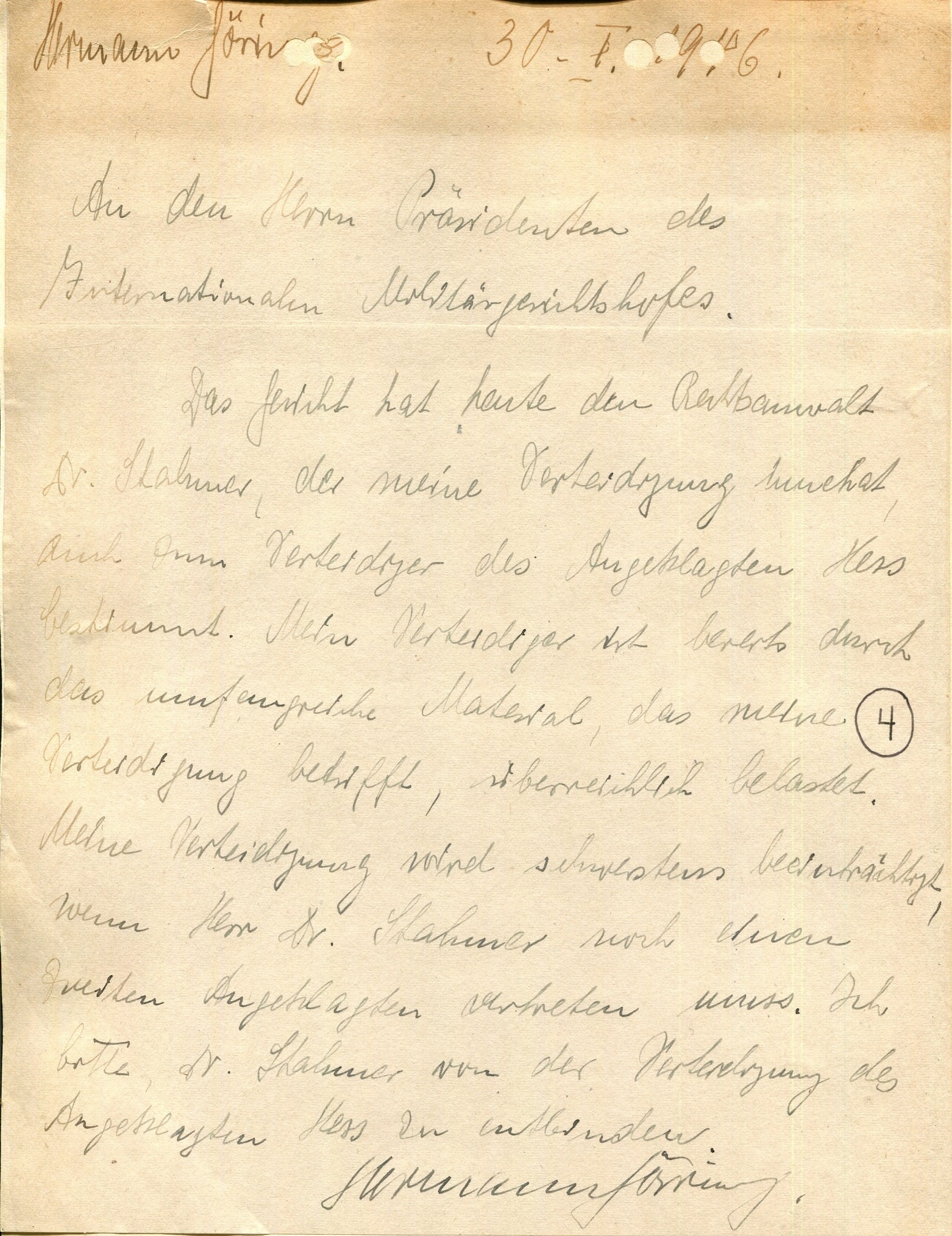 GORING HERMANN: (1893-1946) ? I request to release Dr. Stahmer from the defence of the accused: GORING HERMANN: (1893-1946) German politician and military leader, one of the most powerful figures in the Nazi Party who served as President of the Reichstag 1932-45 and as Minister President of Prus