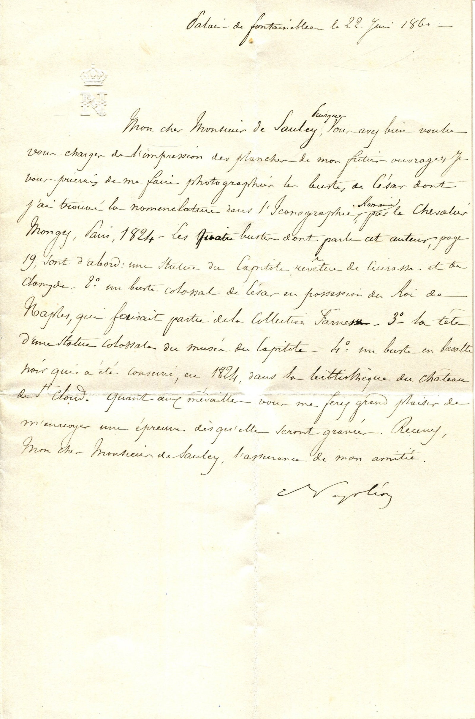 NAPOLEON III: (1808-1873): NAPOLEON III: (1808-1873) Emperor of the French 1852-70 who also served as the first President of France 1848-52. A good and clean L.S., Napoleon, one page, small 4to bifolium, Palace of