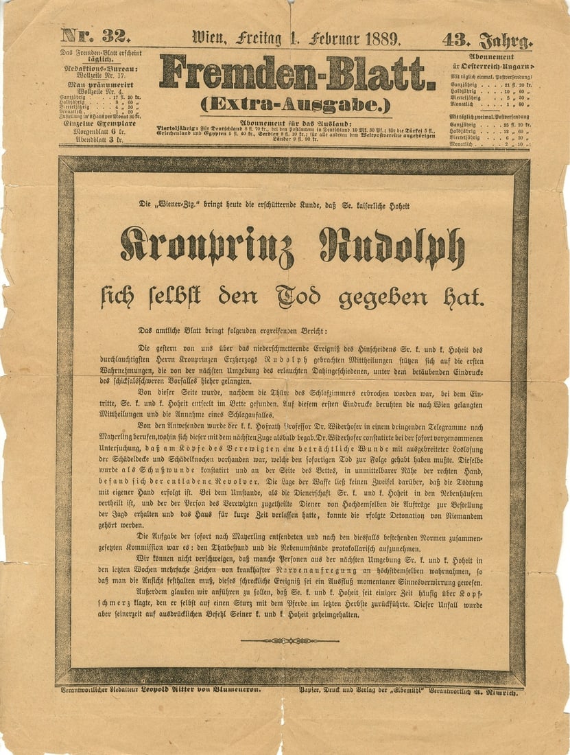 [RUDOLF CROWN PRINCE OF AUSTRIA]: (1858-1889) (1 of 1)