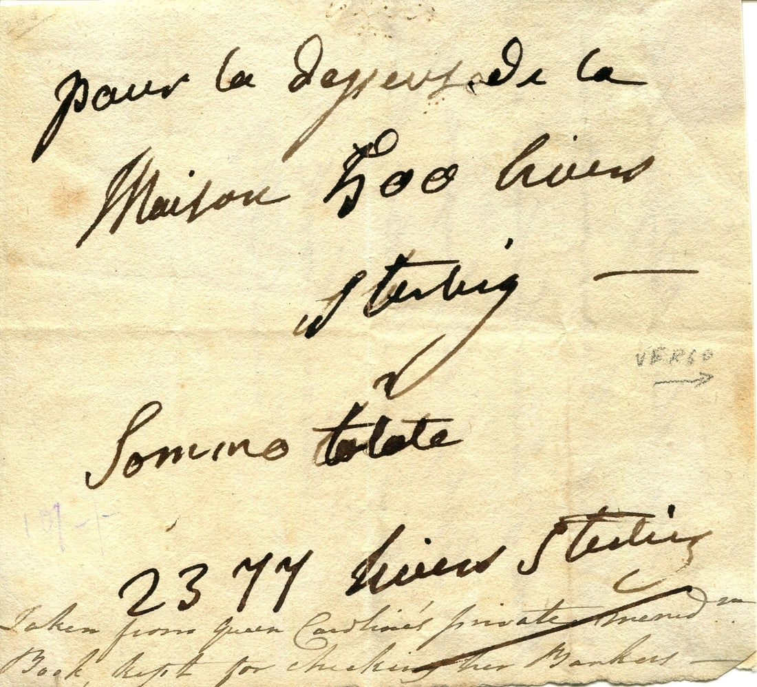 CAROLINE OF BRUNSWICK: (1768-1821): CAROLINE OF BRUNSWICK: (1768-1821) Queen of the United Kingdom 1820-21, wife of King George IV. Autograph Note, unsigned, one page, small 8vo, n.p., n.d., in French. The Queen pens a note regarding