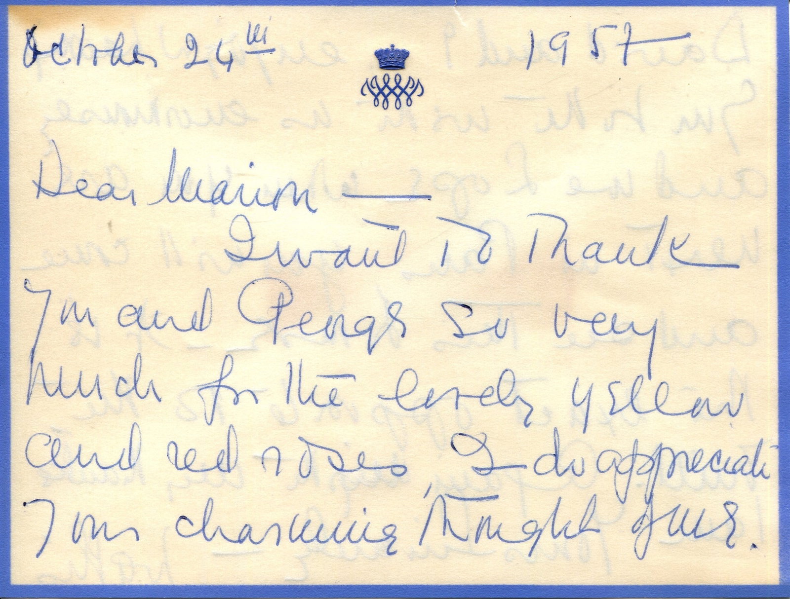WALLIS WINDSOR: (1895-1986): WALLIS WINDSOR: (1895-1986) American socialite, the wife of King Edward VIII from 1937. Duchess of Windsor. A.L.S., Wallis, to the recto and verso of her personal monogrammed blue bordered