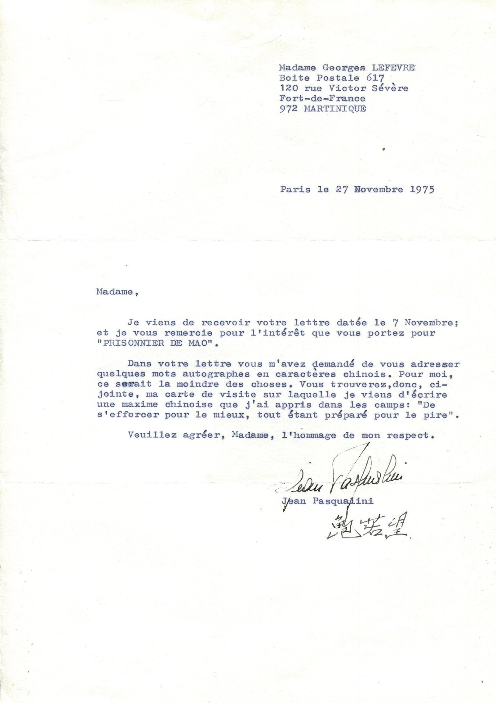 [ZEDONG MAO]: (1893-1976) PASQUALINI JEAN: (1926-1997) (1 of 2)