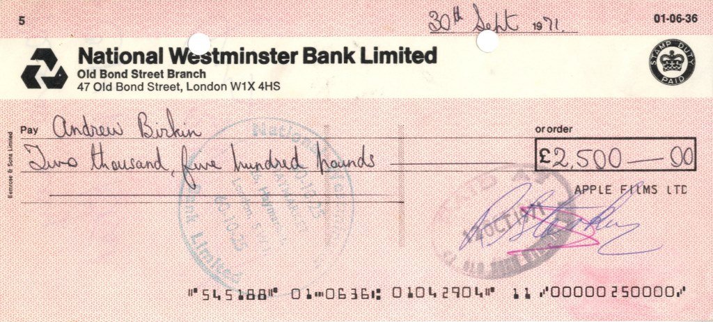 STARR RINGO: (1940- ) English Musician, Drummer: STARR RINGO: (1940- ) English Musician, Drummer with The Beatles. D.S., R Starkey, being a signed cheque, n.p. (London), 30th September 1971. The partially printed cheque, completed in another hand, i