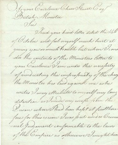 [RUSSIAN PRISONER]: A pair of A.Ls.S., Geo. Gardner: [RUSSIAN PRISONER]: A pair of A.Ls.S., Geo. Gardner Junr., six pages (total), n.p., (St. Petersburg?), 16th & 17th October 1806, both to Charles Stuart. Attractively penned in an elegant hand, althoug